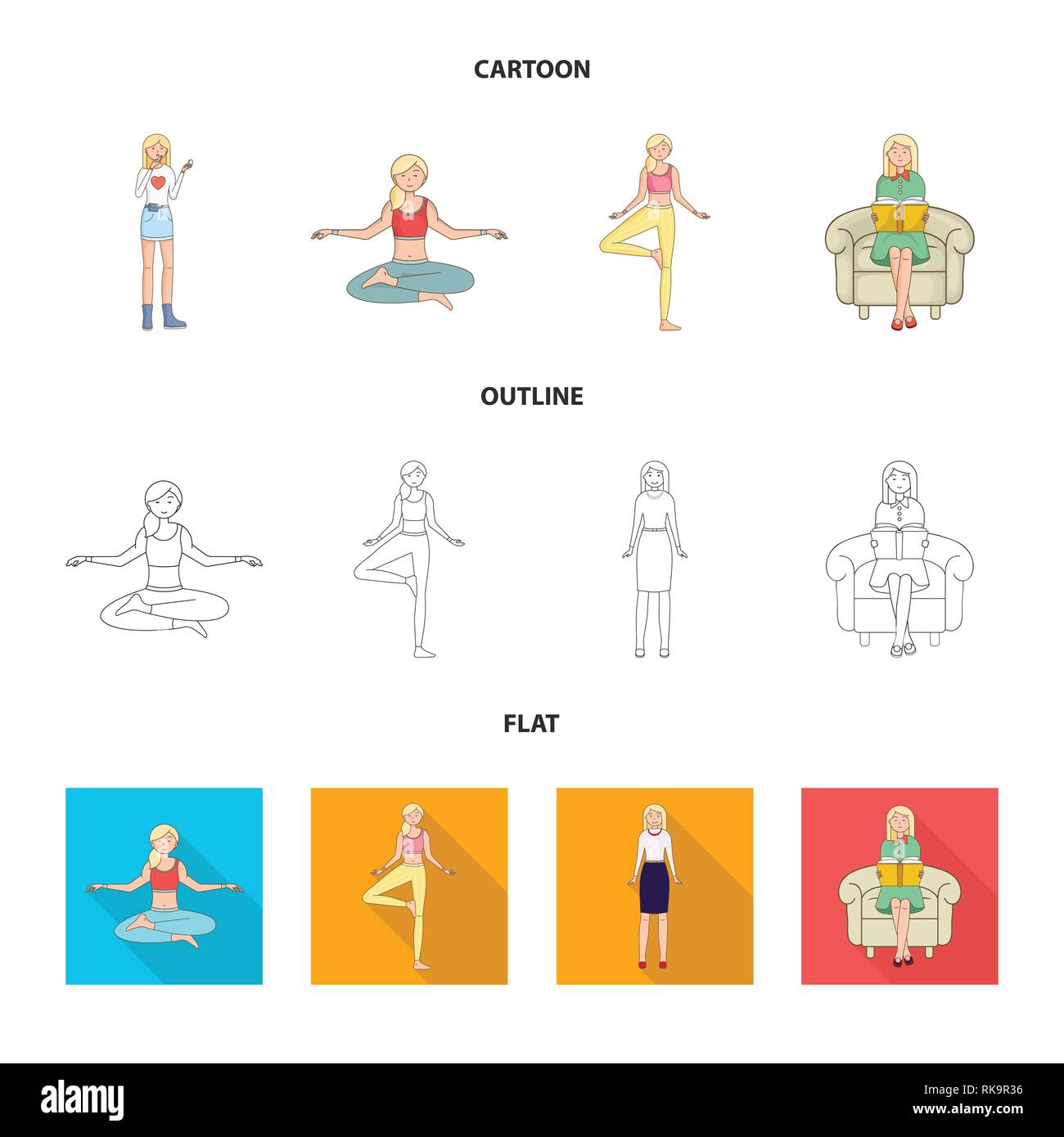 Vector design of posture and mood sign. Set of posture and female ...