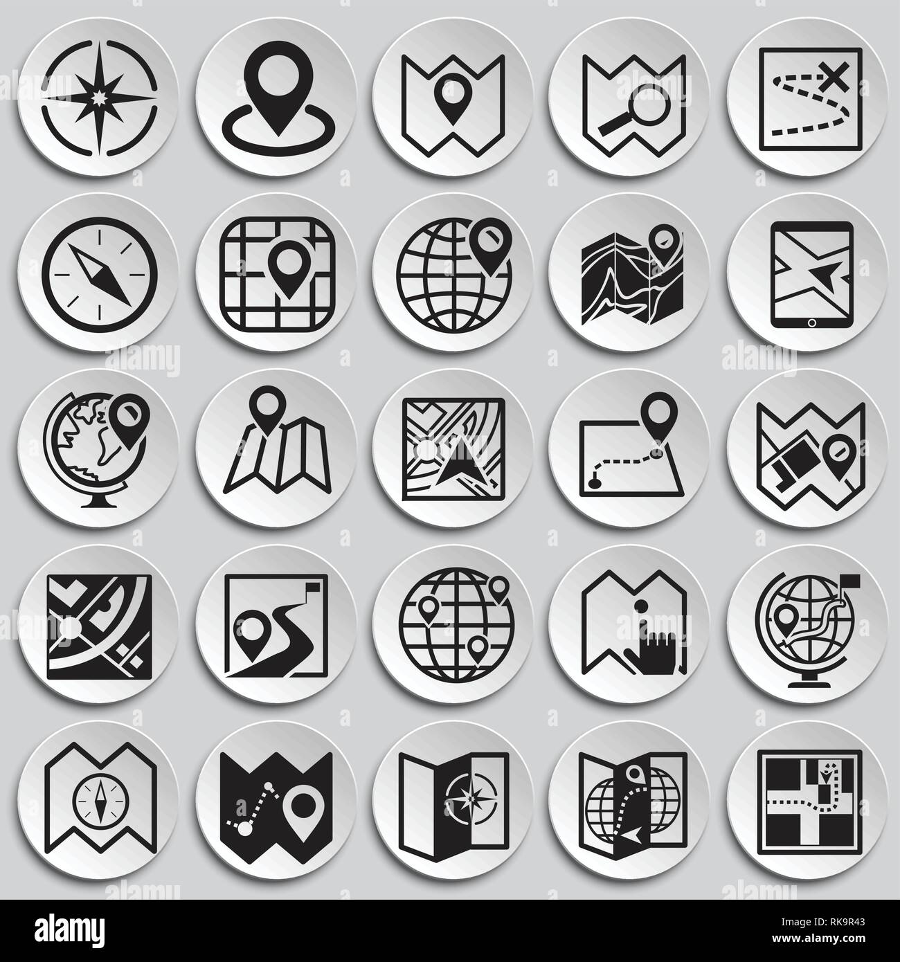 Map and navigation icons set on plates background for graphic and web ...