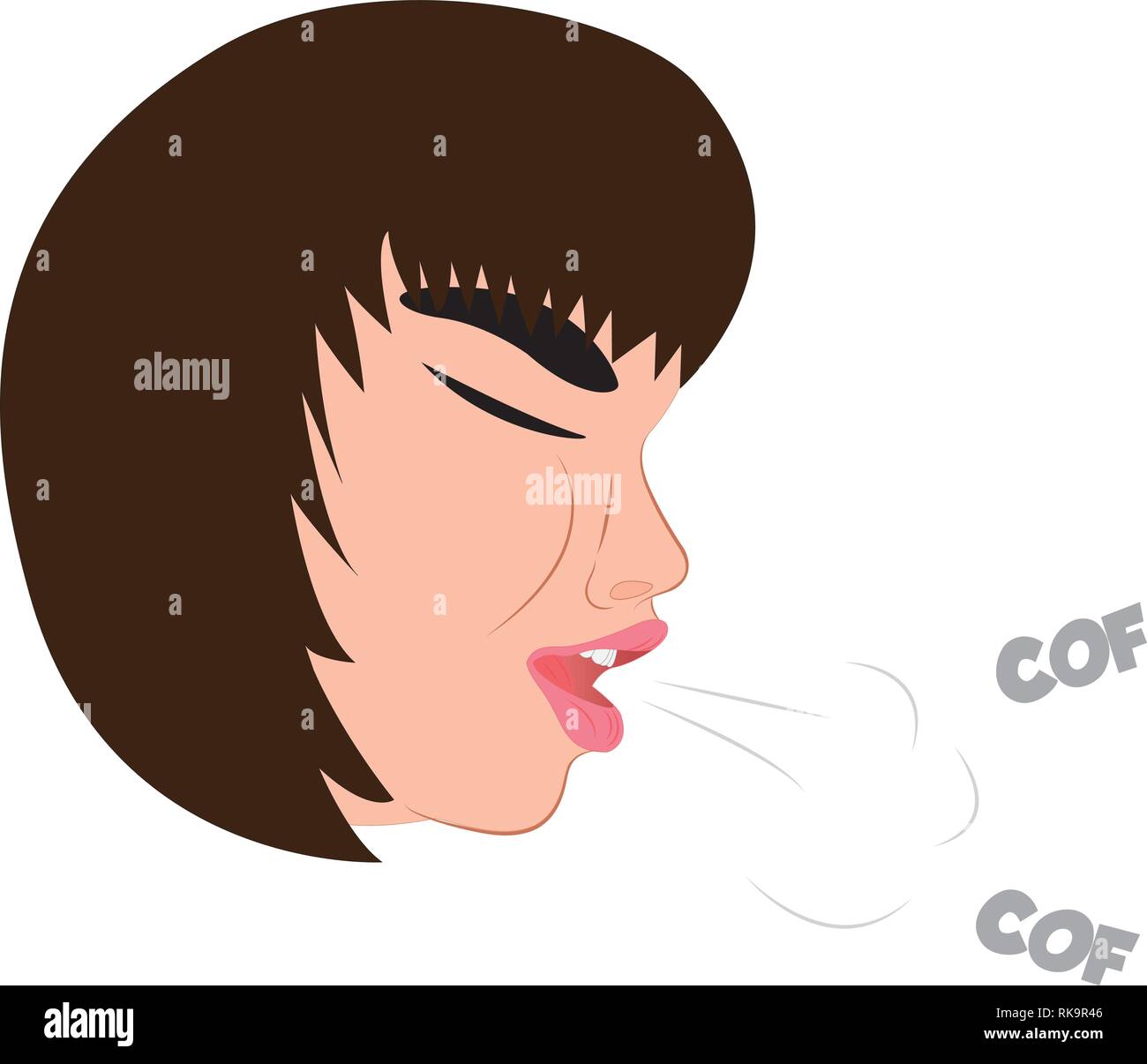 Young woman coughing  having a cold disease, pneumonia, flu, vector illustration Stock Vector