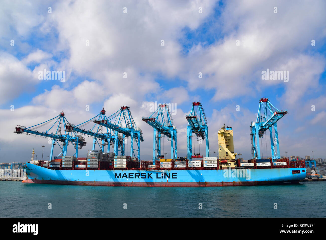Maersk Line International Container Shipping Company Port Of Algeciras Andalucia Spain RK9W