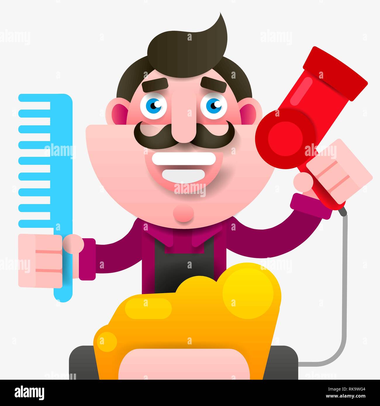 Cartoon Successful Hairdresser In An Apron With A Scissors In Hand