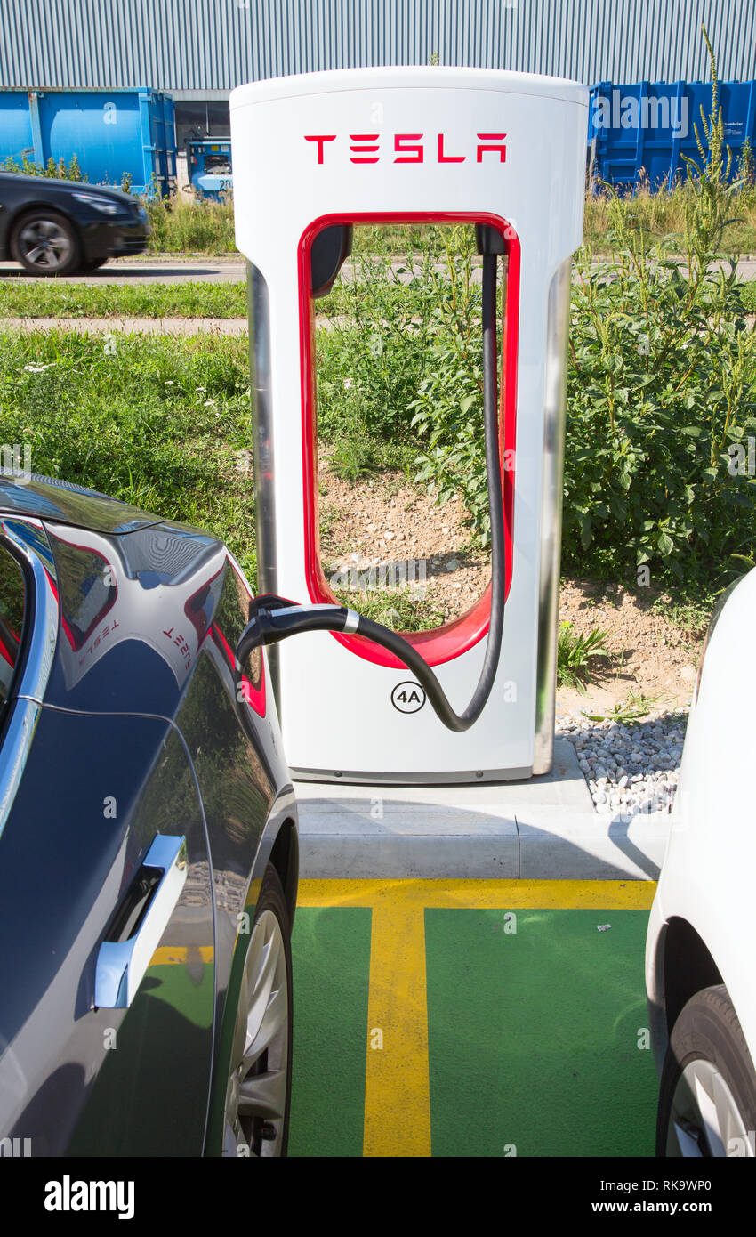 ZURICH September 8 Tesla Supercharger station on September 8, 2018