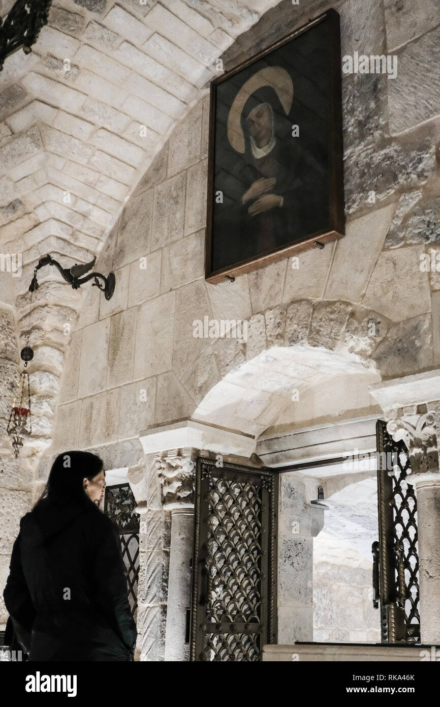 Jerusalem, Israel. 10th February, 2019. The 'Prison of Christ', a small Greek Orthodox chapel inside the Church of the Holy Sepulchre where Jesus was traditionally incarcerated by Roman soldiers before his crucifixion, based on a 9th century Byzantine monk who referenced the site as “the guardroom where Christ was imprisoned with Barabbas”, was recently reopened after repairs over a period of several years due to a fire which caused major damage. Credit: Nir Alon/Alamy Live News Stock Photo