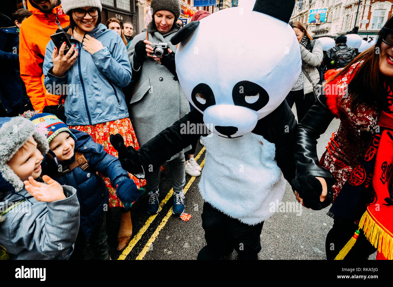 London, UK - Feb 10, 2019: Revelers participate in the Chinese New ...