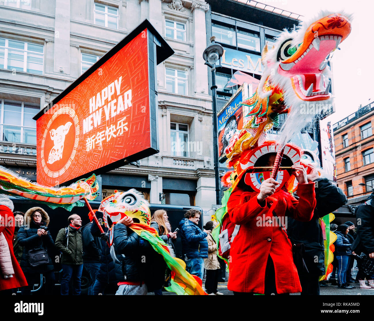 London, UK - Feb 10, 2019: Revelers participate in the Chinese New ...