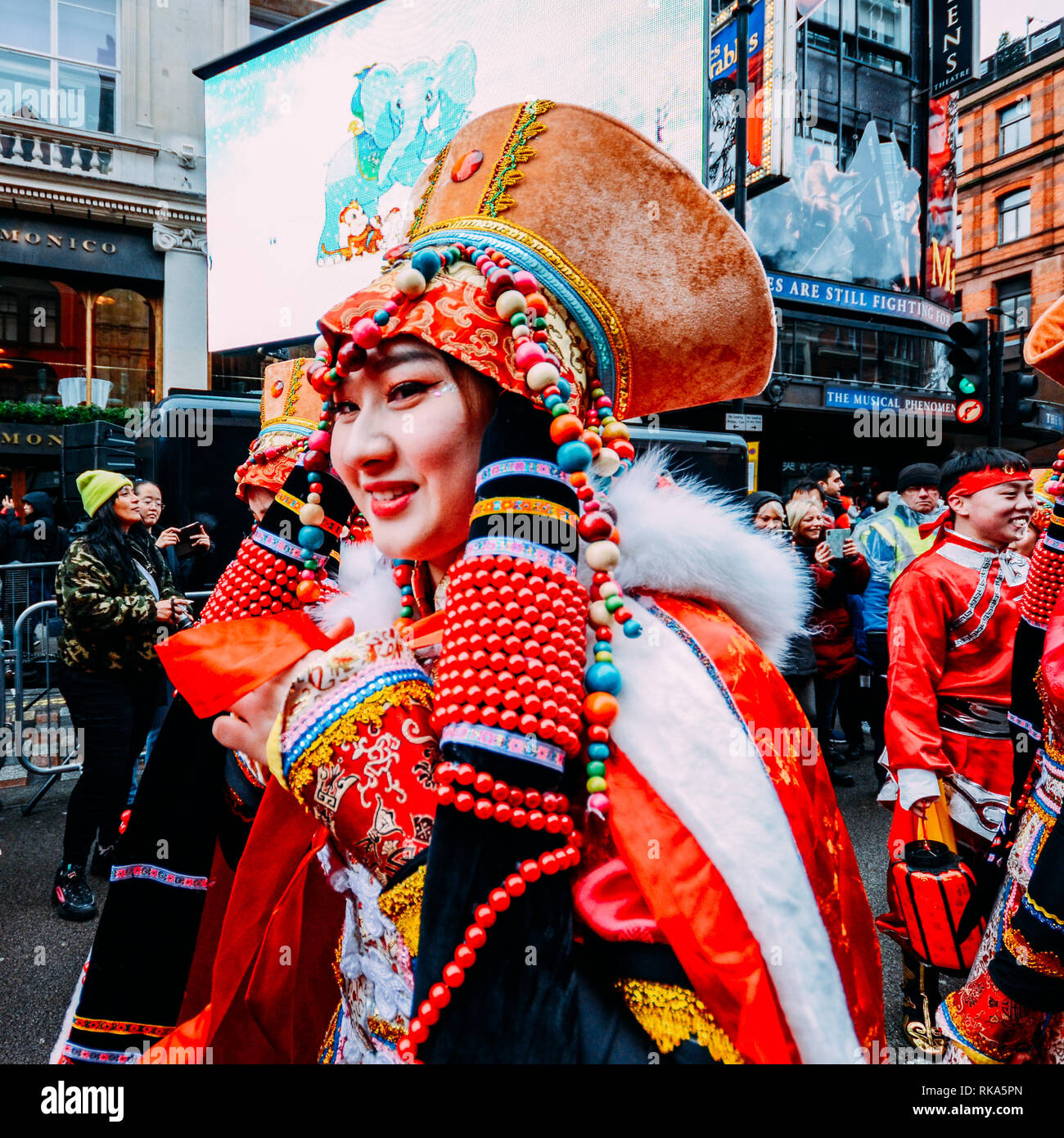London, UK - Feb 10, 2019: Revelers participate in the Chinese New ...
