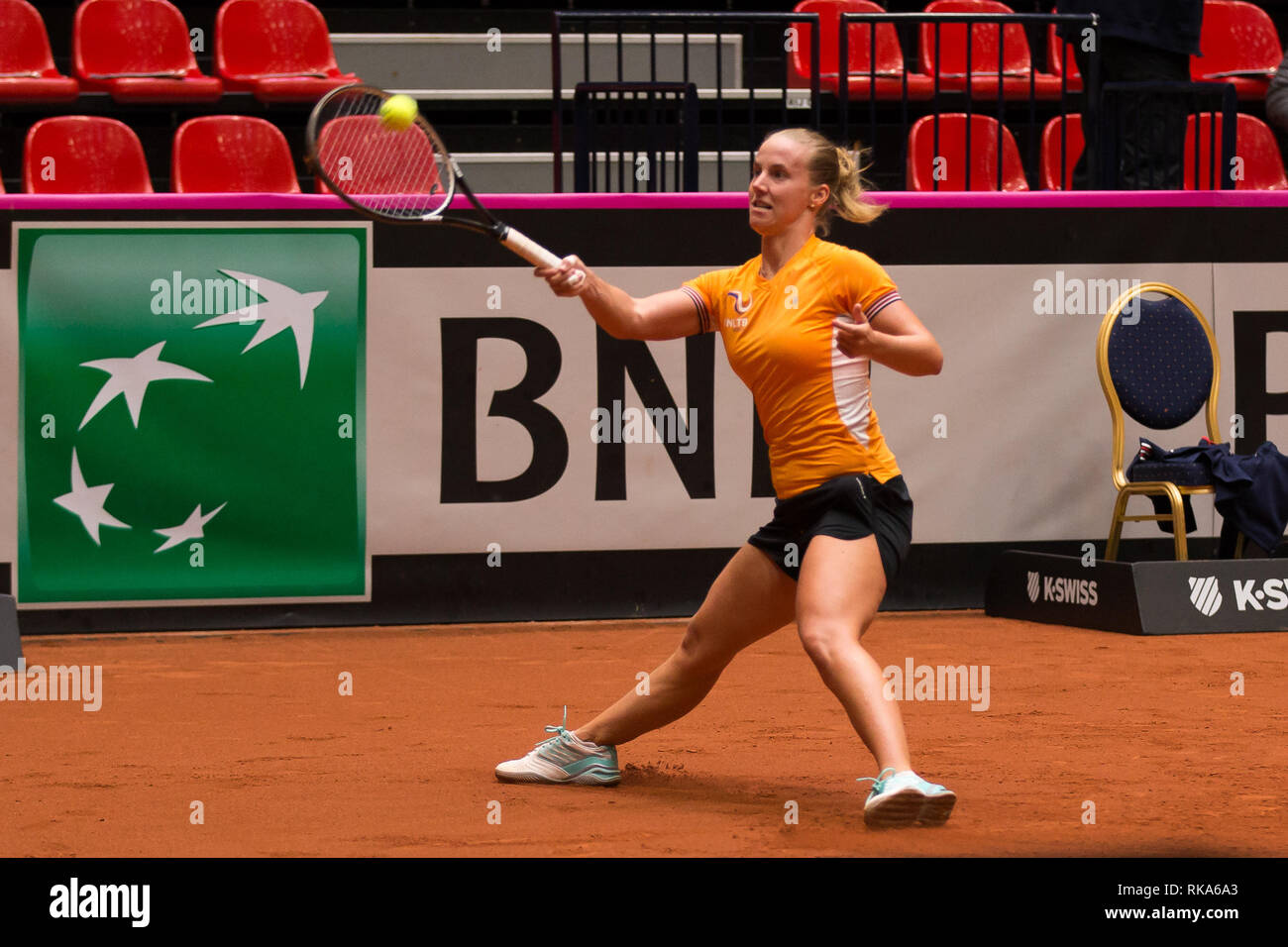 9 february 2019 Den Bosch, Netherlands Tennis, FED Cup Netherlands v Canada  Richel Hogenkamp (Nederland) Credit: Orange Pictures vof/Alamy Live News  Stock Photo - Alamy