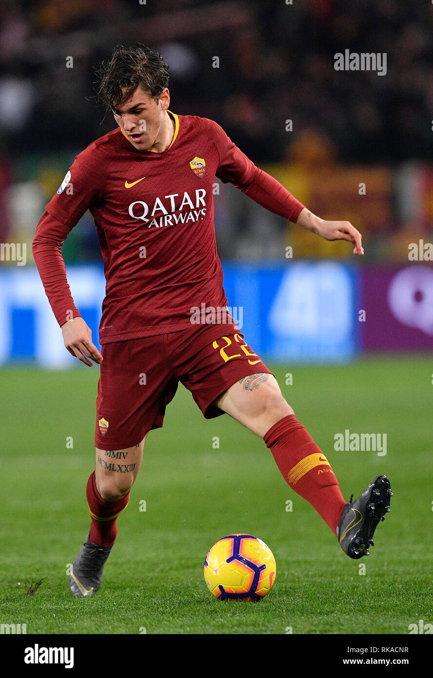 Foto Fabrizio Corradetti 03 febbraio 2019 Roma, Italia sport calcio Roma vs Milan - Campionato di calcio Serie A TIM 2018/2019 - Stadio Olimpico.  Nella foto: Nicolo' Zaniolo, Davide Calabria  Photo Fabrizio Corradetti February 03, 2019 Rome, Italy sport soccer Roma vs Milan - Italian Football Championship League A TIM 2018/2019 - Olimpico stadium. In the pic: Nicolo' Zaniolo, Davide Calabria Stock Photo