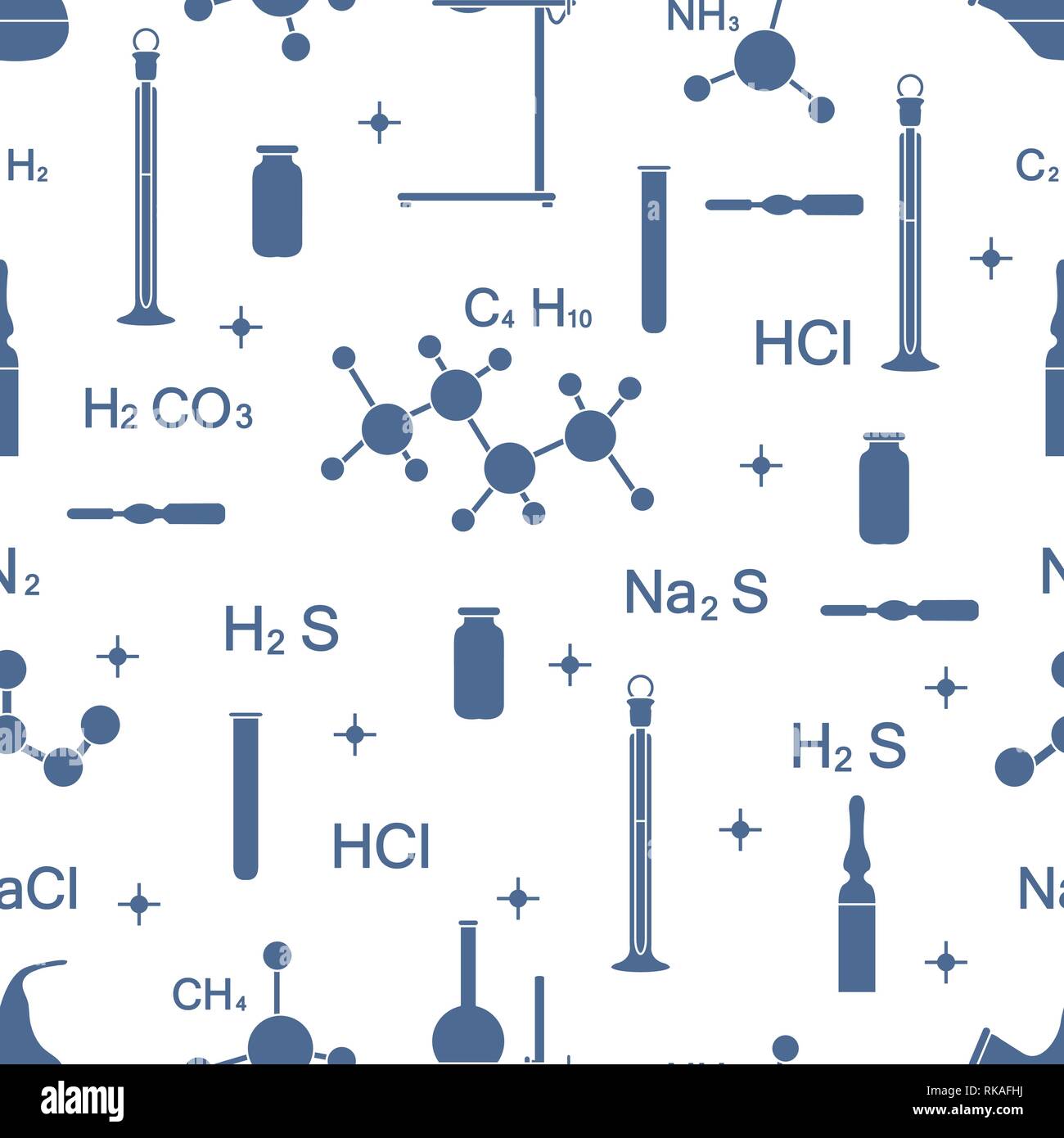 Scientific vector seamless pattern with flasks, test tubes, beakers ...