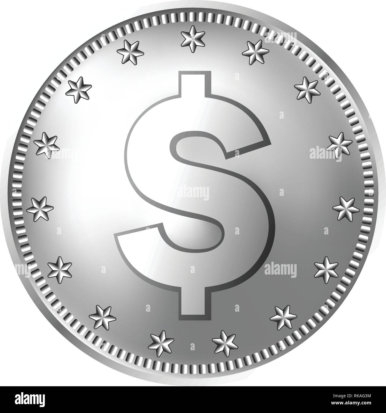 Silver US american dollar coin, money. Stock Vector