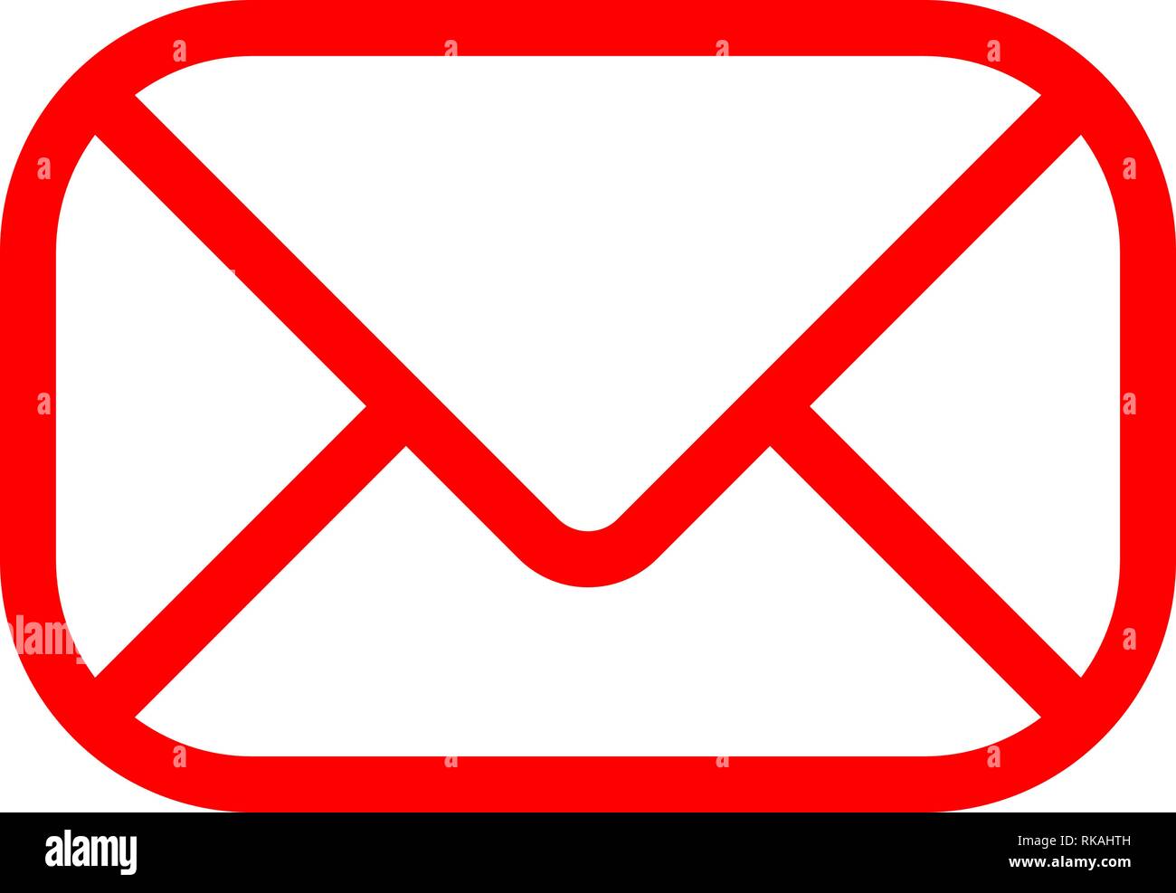 Mail symbol icon - red simple outline with rounded corners, isolated ...