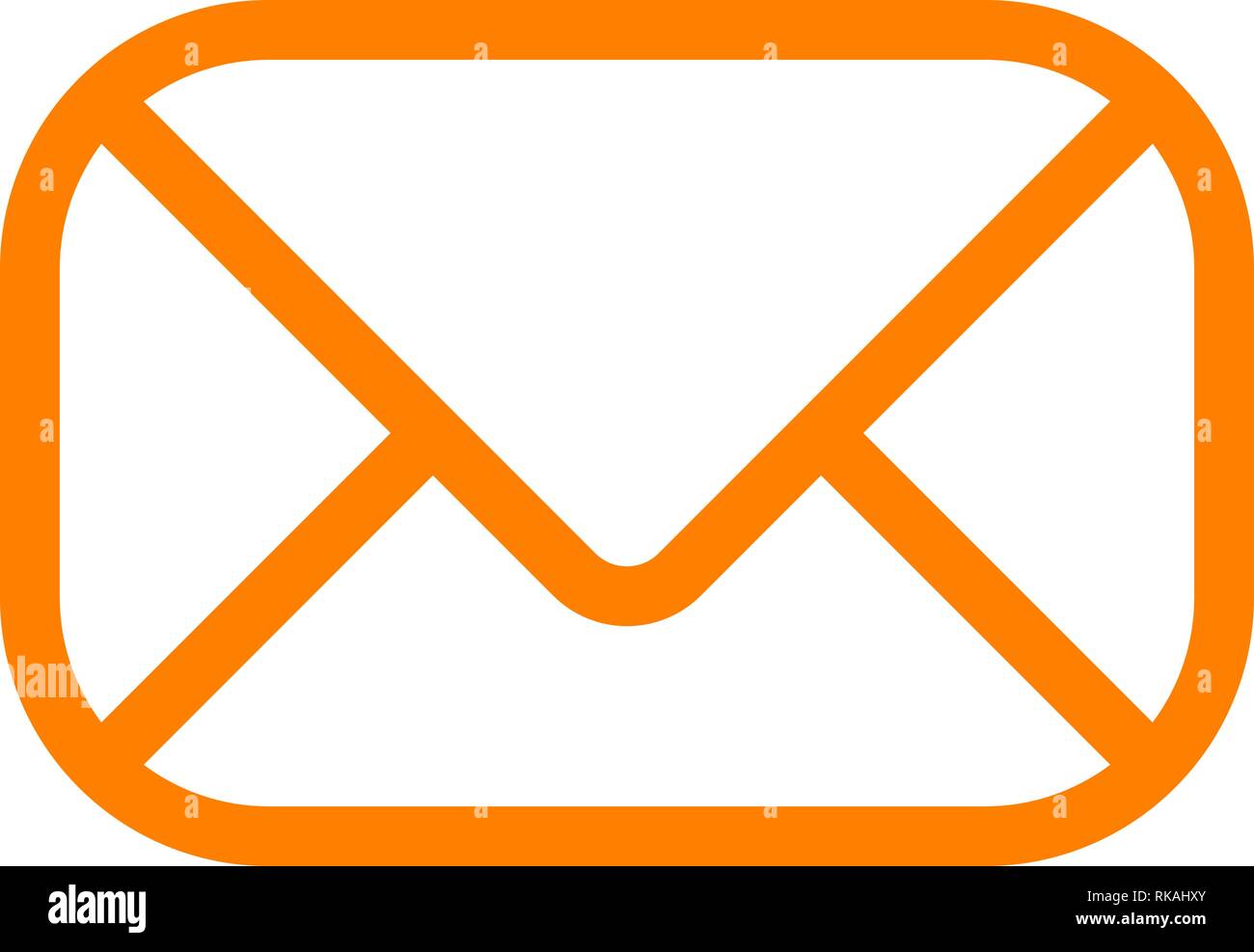 Mail symbol icon orange simple outline with rounded corners, isolated
