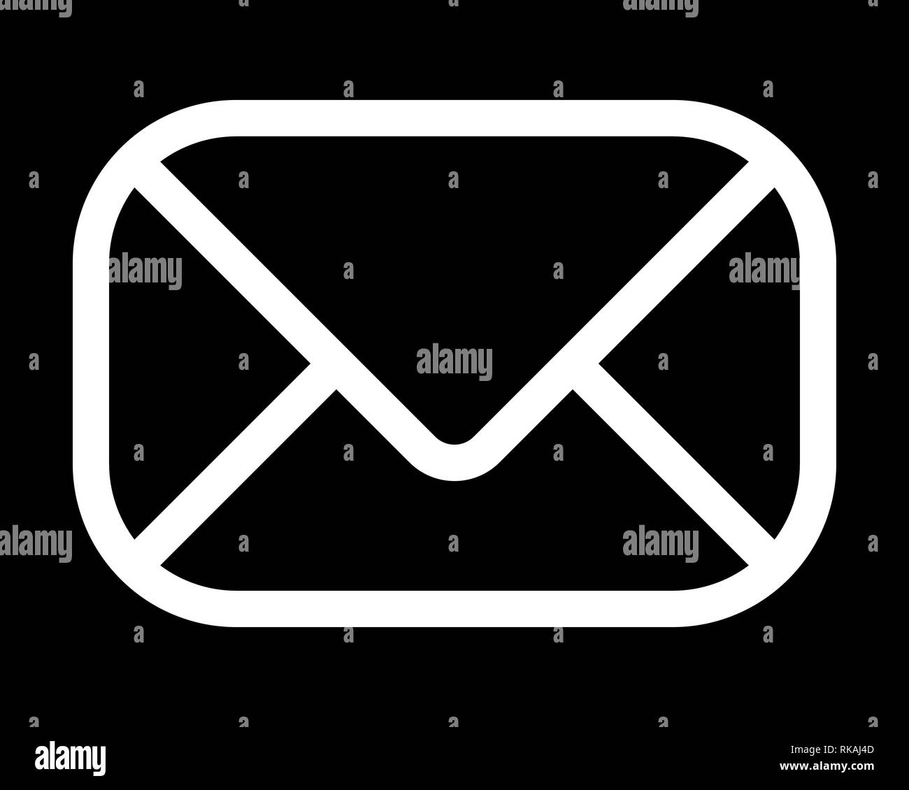 Mail symbol icon white simple outline with rounded corners, isolated