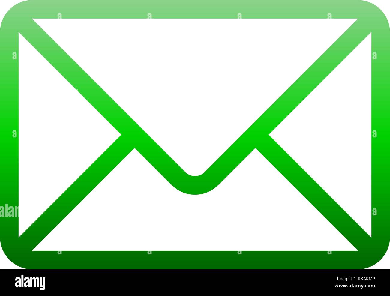 Mail symbol icon - green gradient outline with rounded corners ...