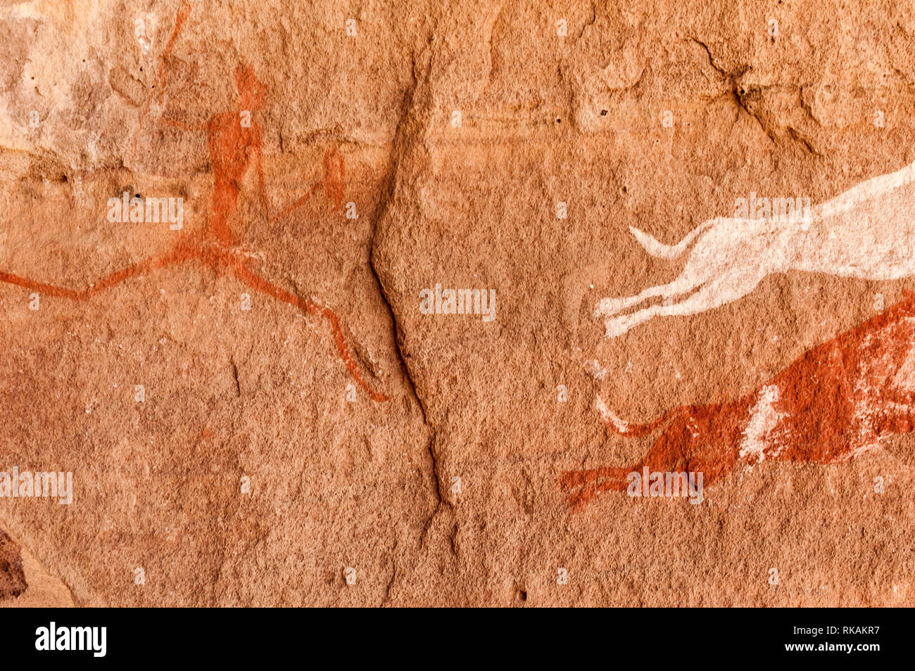 Prehistoric Petroglyphs - Rock Art - Akakus (Acacus) Mountains, Sahara, Libya Stock Photo