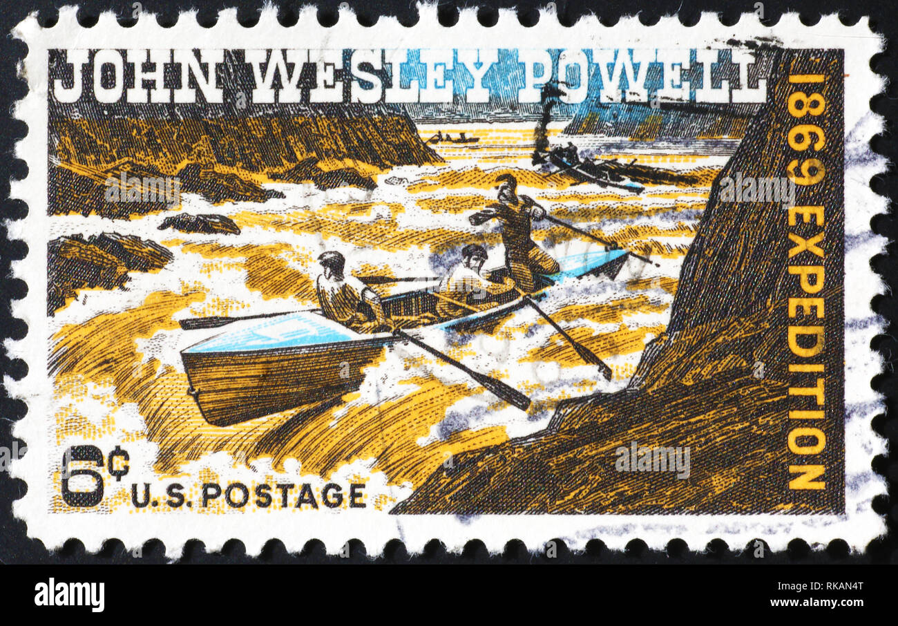 John Wesley Powell expedition on american postage stamp Stock Photo