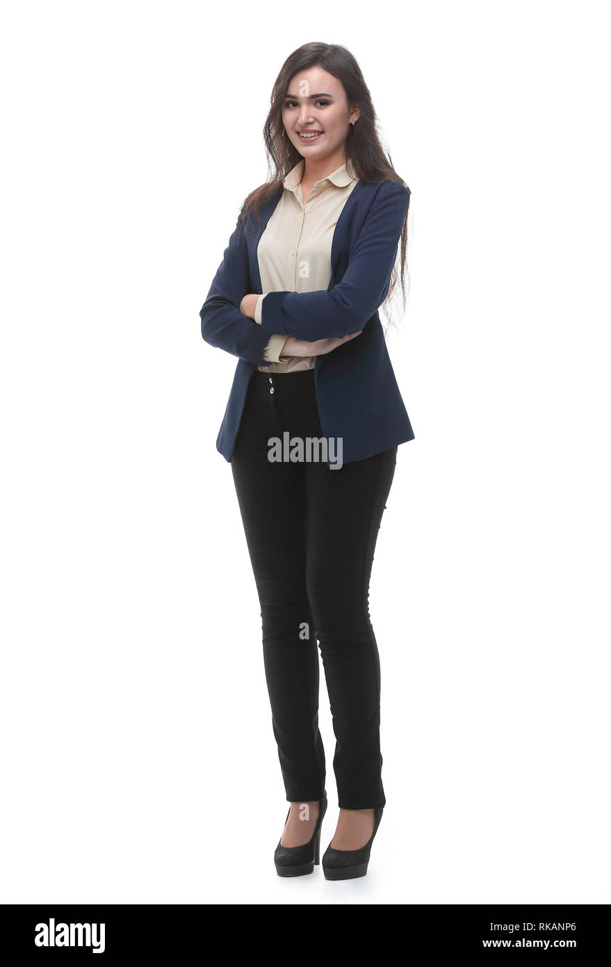 Beautiful young business woman isolated white background Stock Photo ...