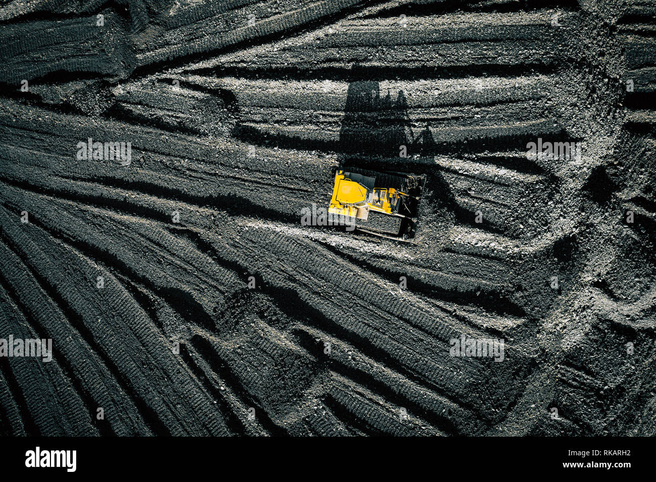 Open pit mine. Aerial view of extractive industry for coal. Top view. Photo captured with drone. - Stock Image