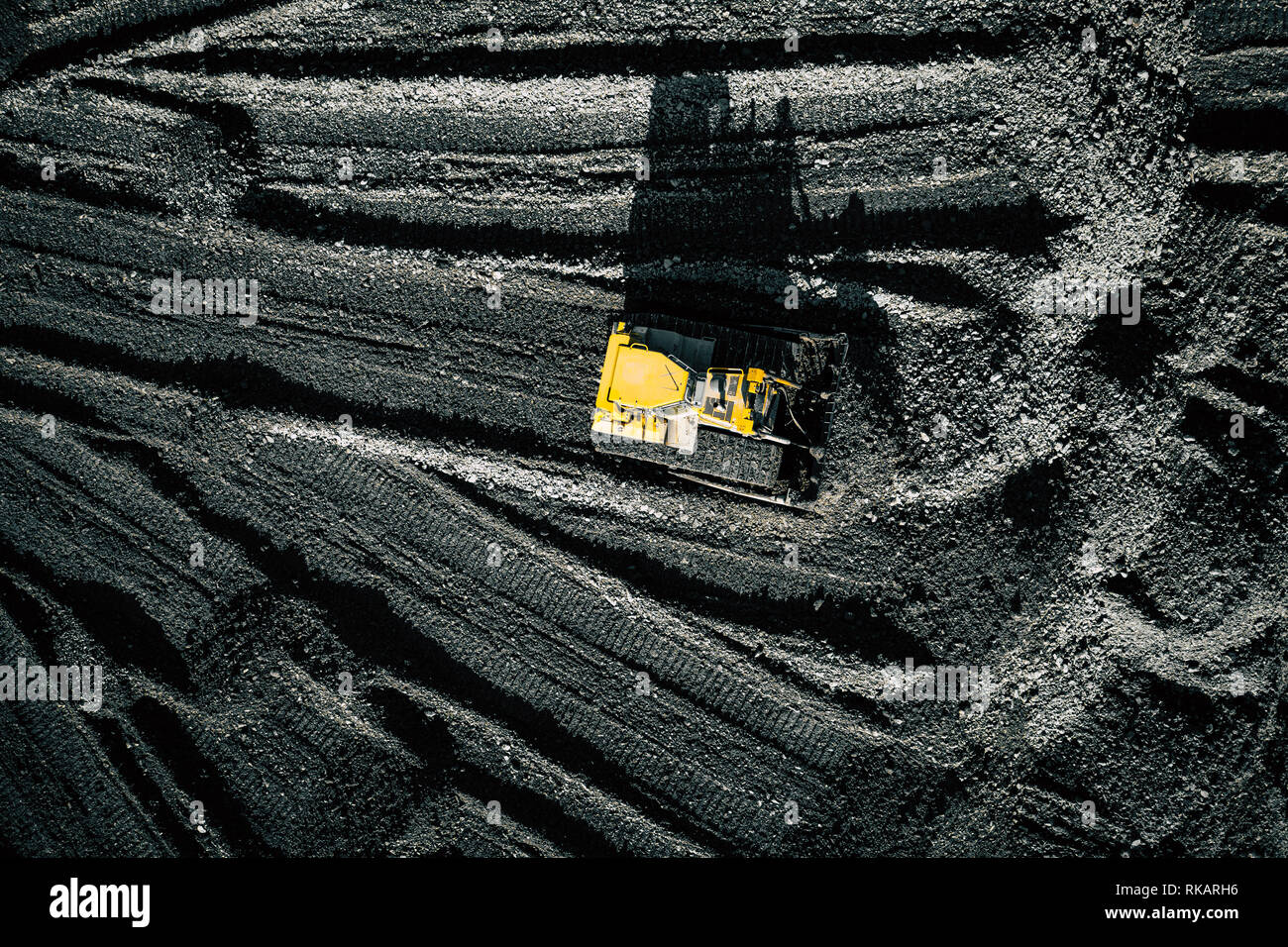 Open pit mine. Aerial view of extractive industry for coal. Top view. Photo captured with drone. - Stock Image