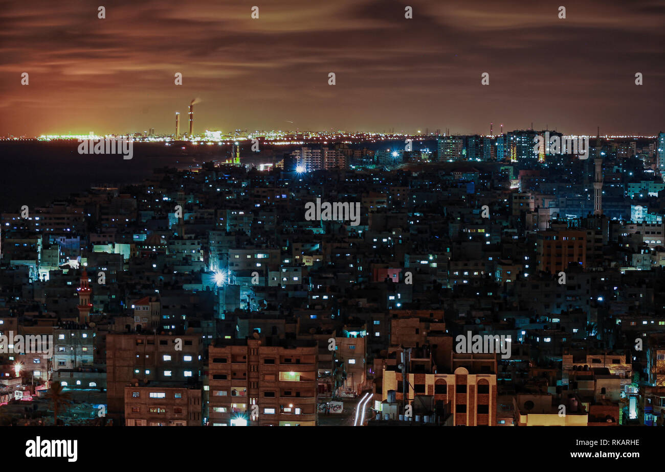 Photo of Gaza City at night Stock Photo