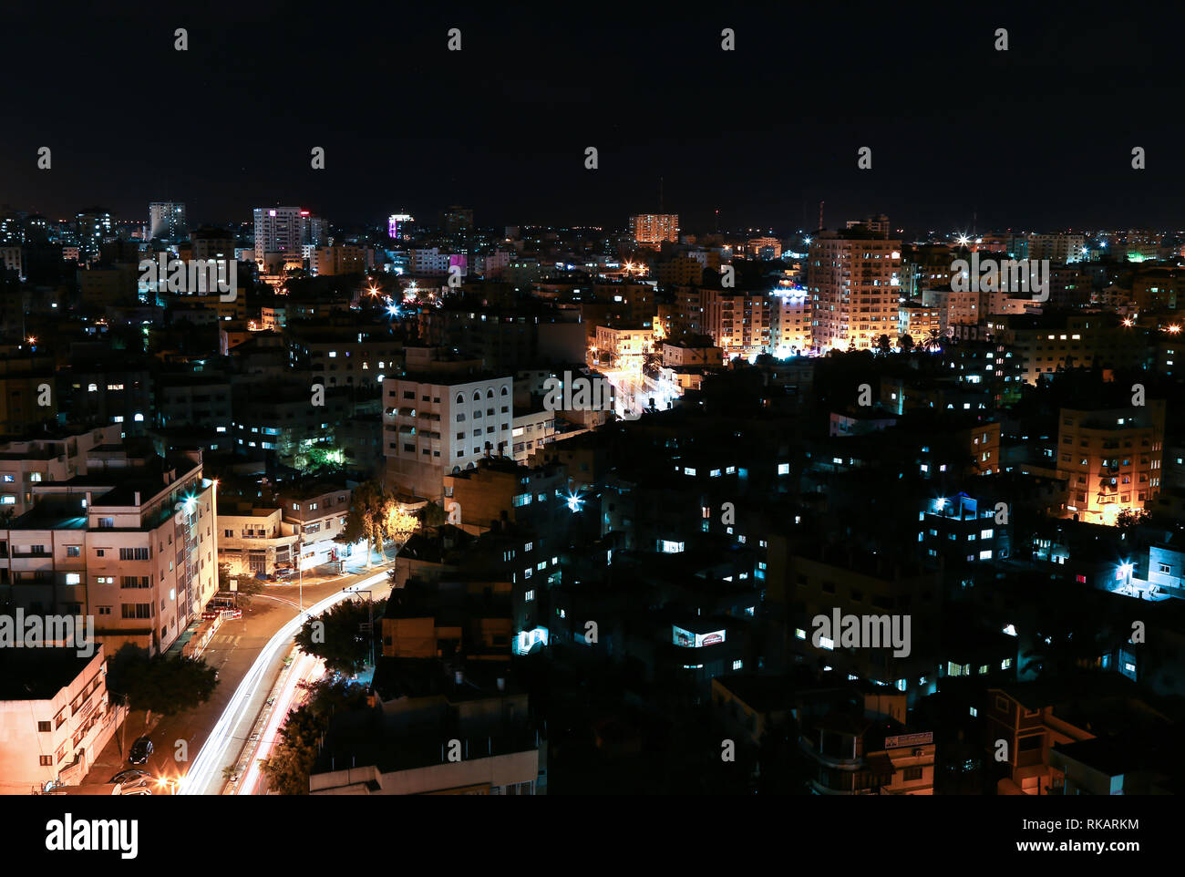 Photo of Gaza City at night Stock Photo