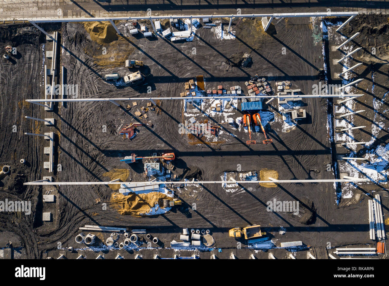 Aerial view. Construction site shot from above. Industrial place. Photo ...