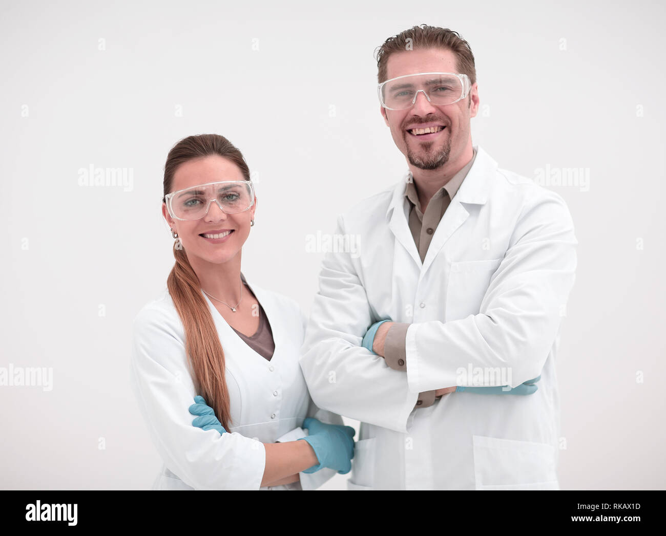 portrait of two scientists biologists on a light background Stock Photo ...