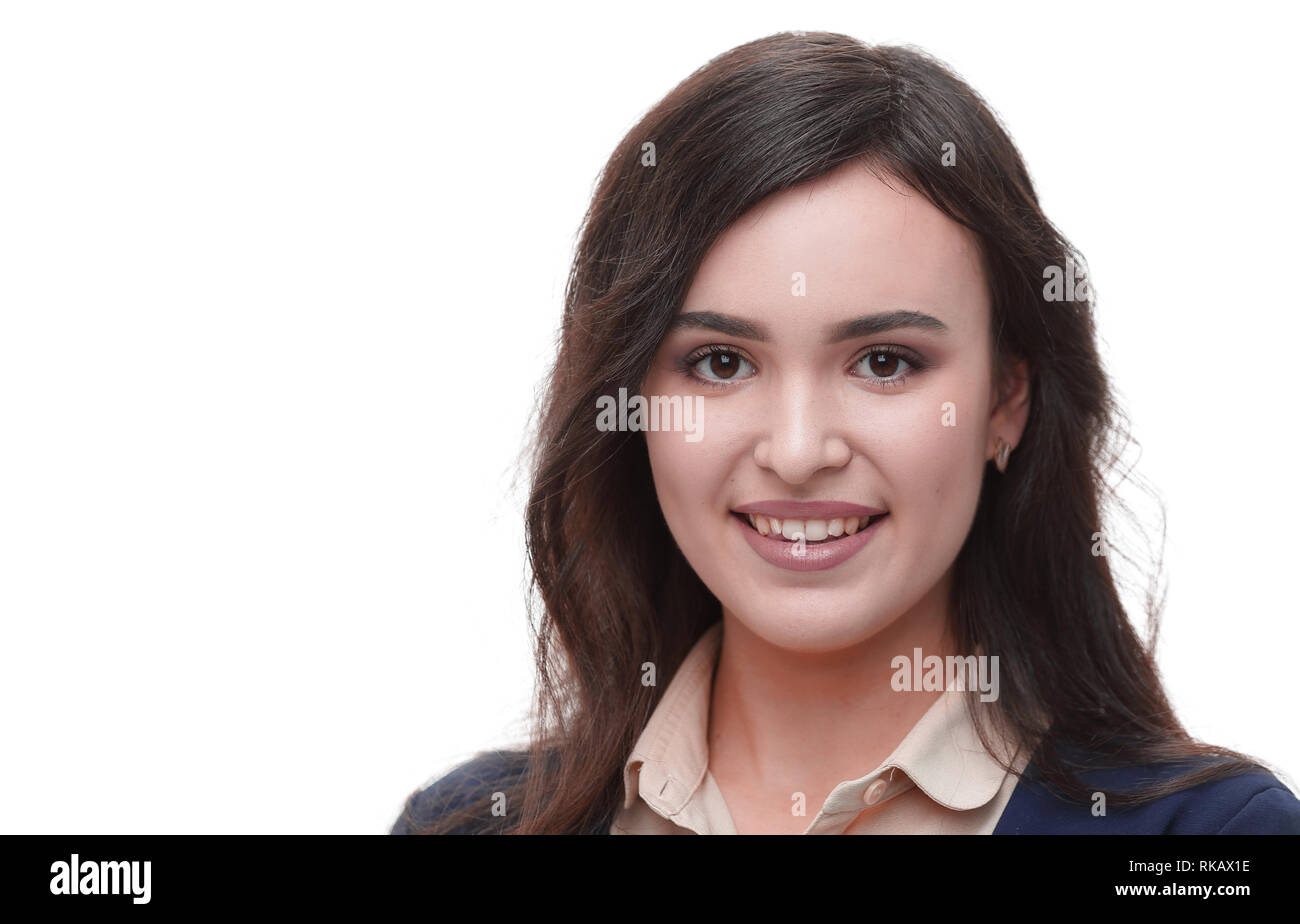 Beautiful smiling business woman isolated white background Stock Photo ...