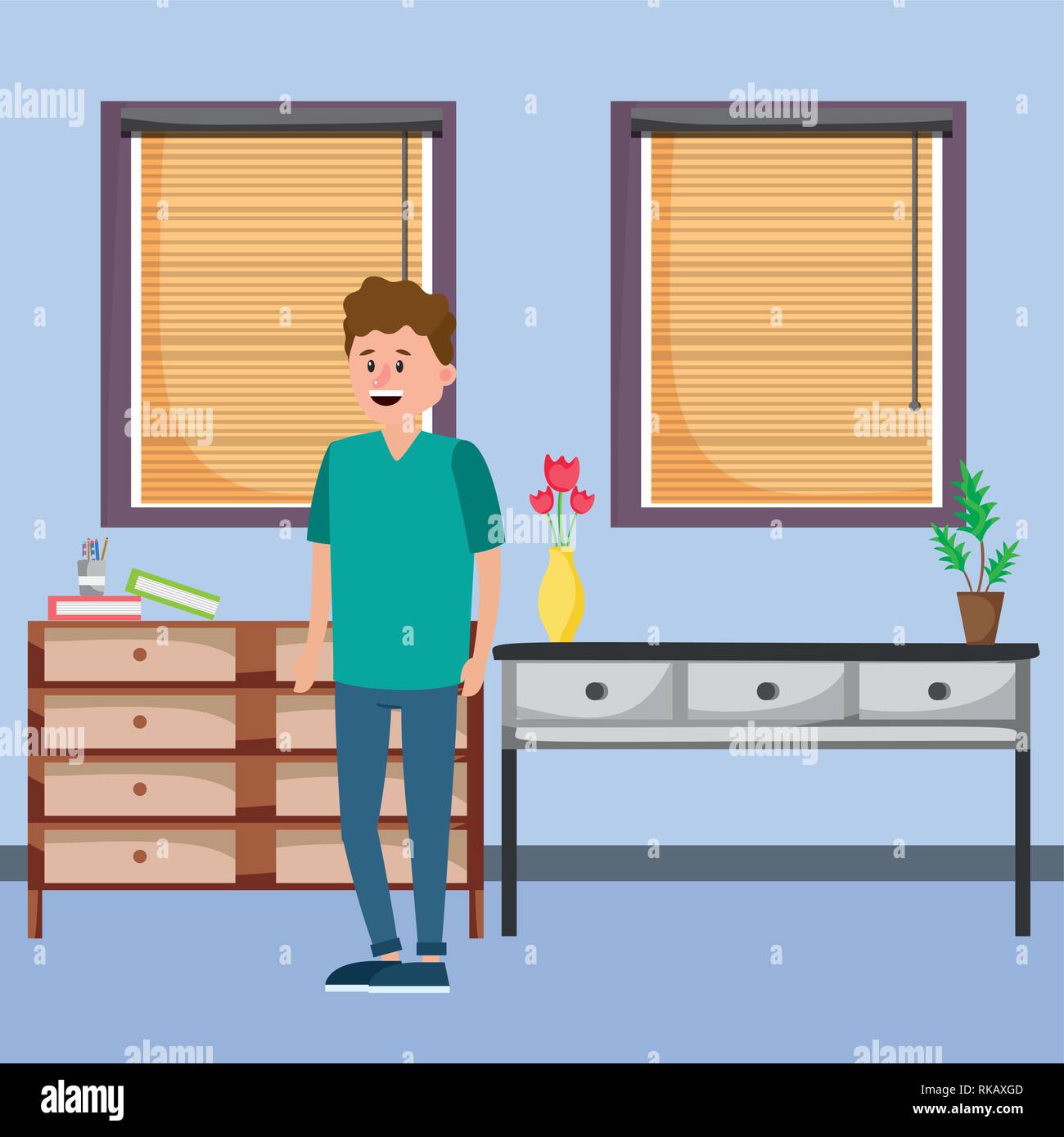 young man inside room cartoon vector illustration graphic design Stock ...