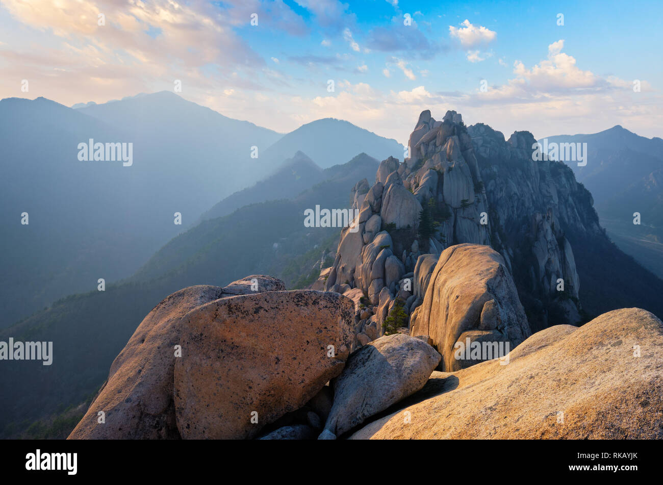 View of stones and rock formations from Ulsanbawi rock peak on sunset ...