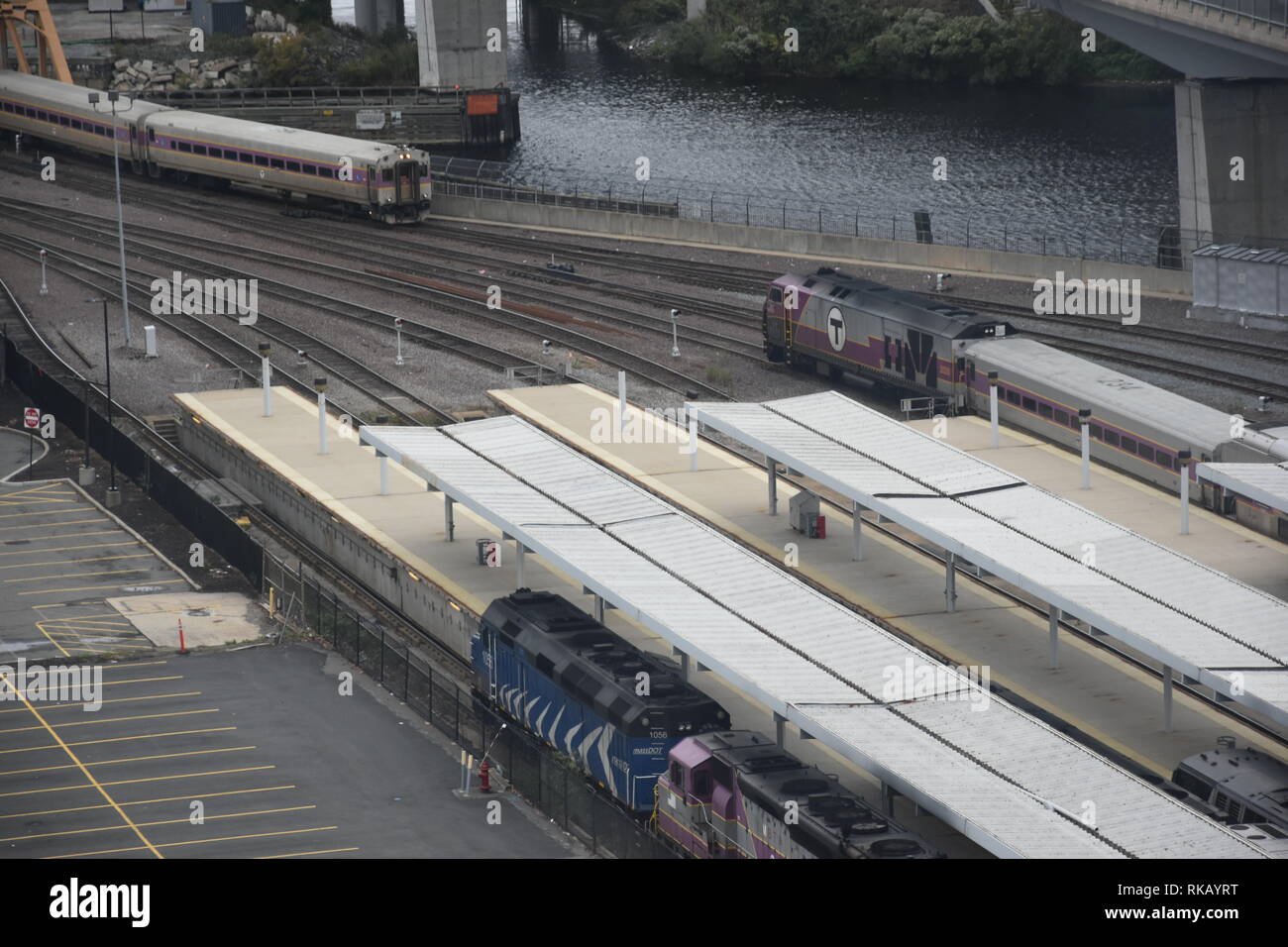 Amtrak and MBTA trains at the terminals of Boston's North Station as