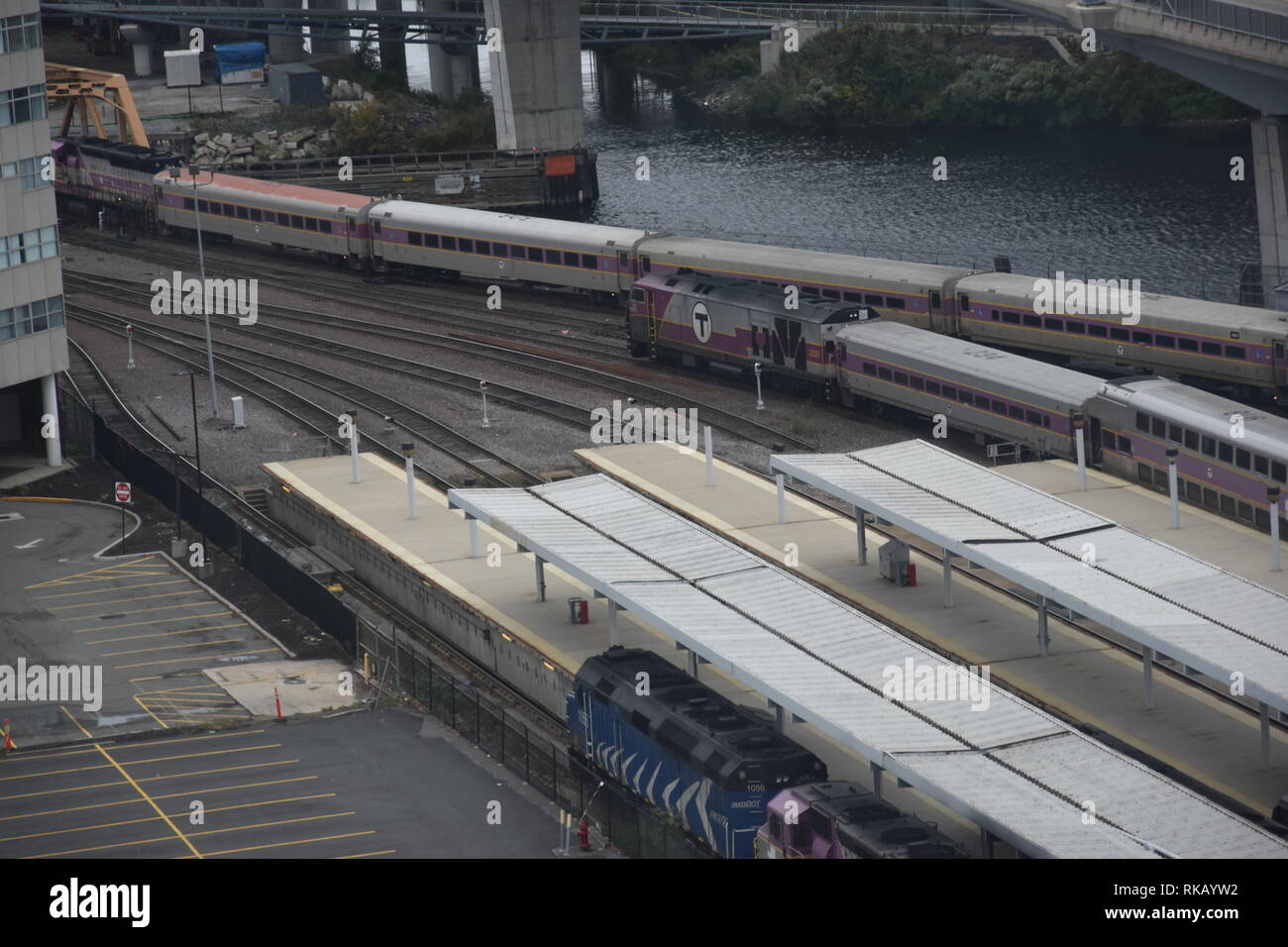 Amtrak and MBTA trains at the terminals of Boston's North Station as