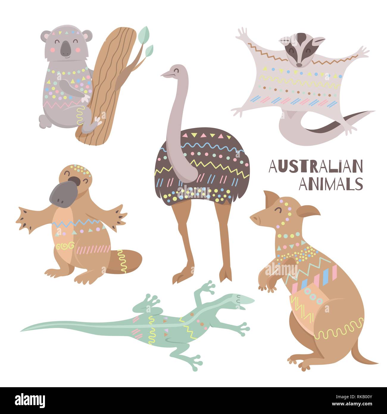 Tribal flat australian animals collection. Fauna symbols of australian  continent Stock Vector Image & Art - Alamy