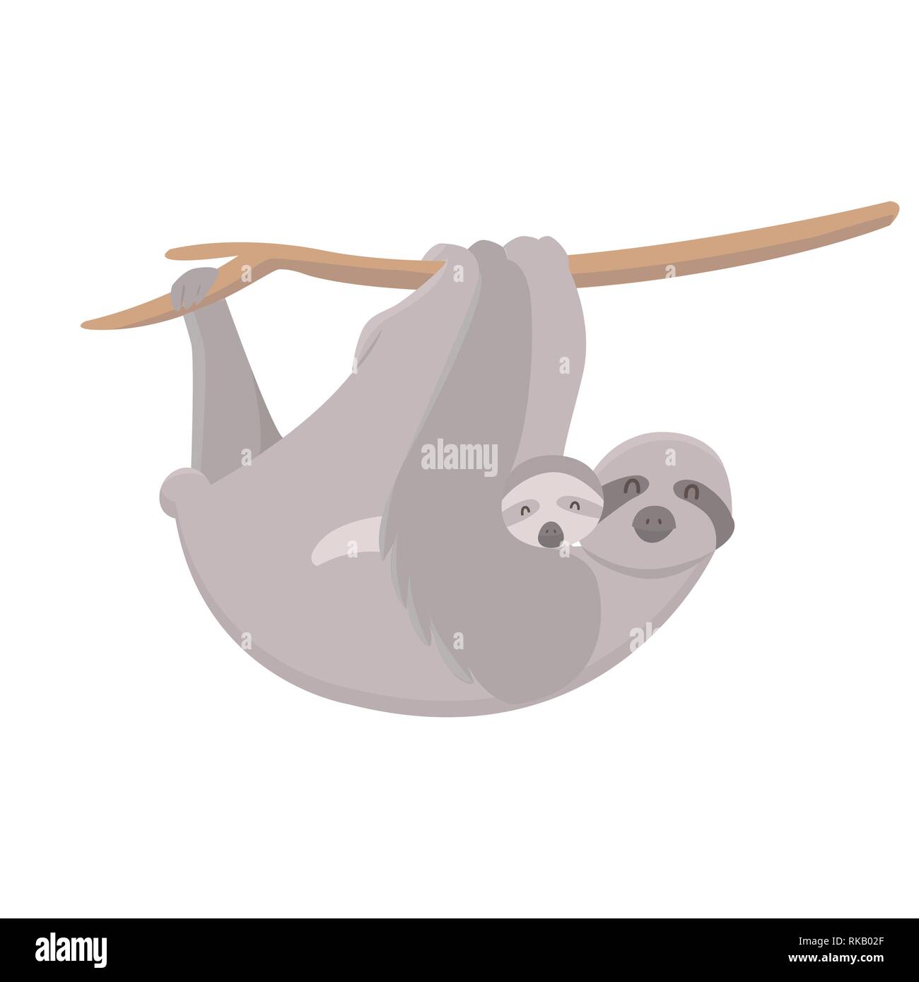 Cute mother sloth with her child hanging on tree branch. Parent concept  Stock Vector Image & Art - Alamy