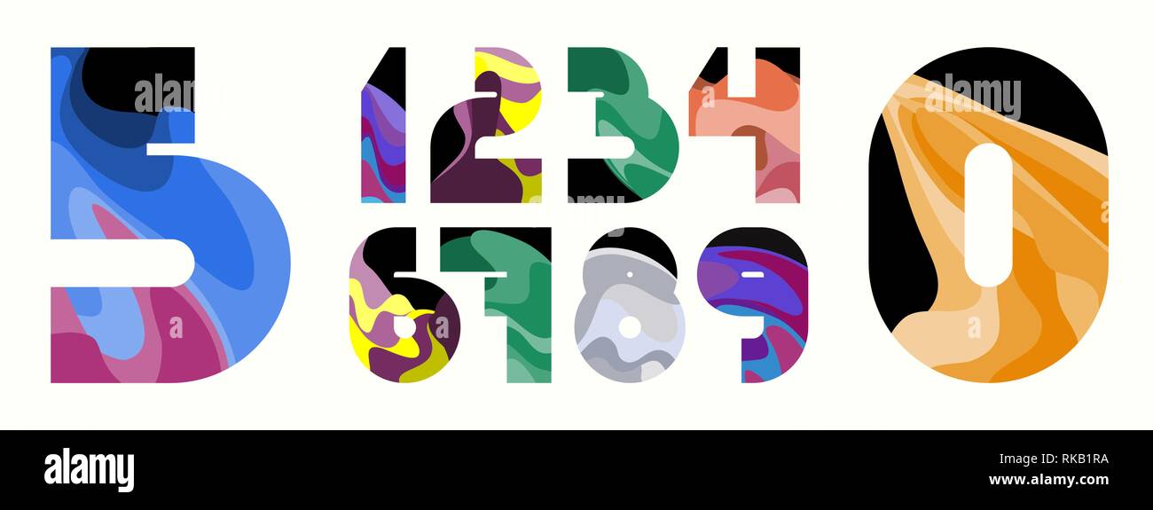 ZRYCH Colorful Wavy Numbers Stock Vector