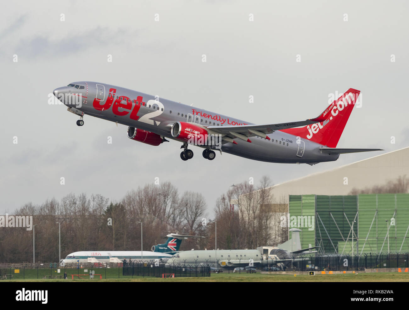 Jet2 Boeing 737-8MG, G-JZHR takes off from Manchester Airport Stock Photo