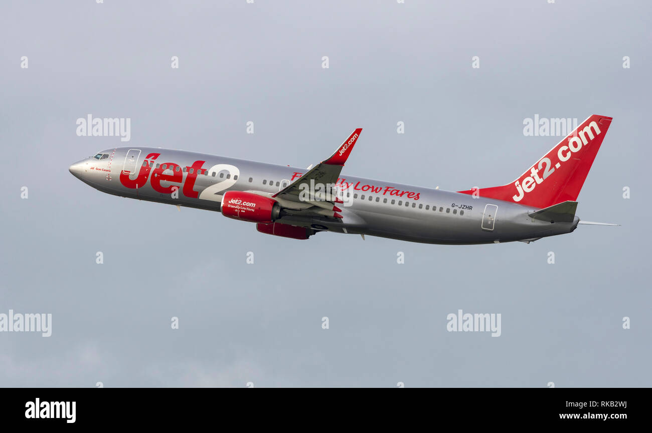 Jet2 Boeing 737-8MG, G-JZHR takes off from Manchester Airport Stock Photo