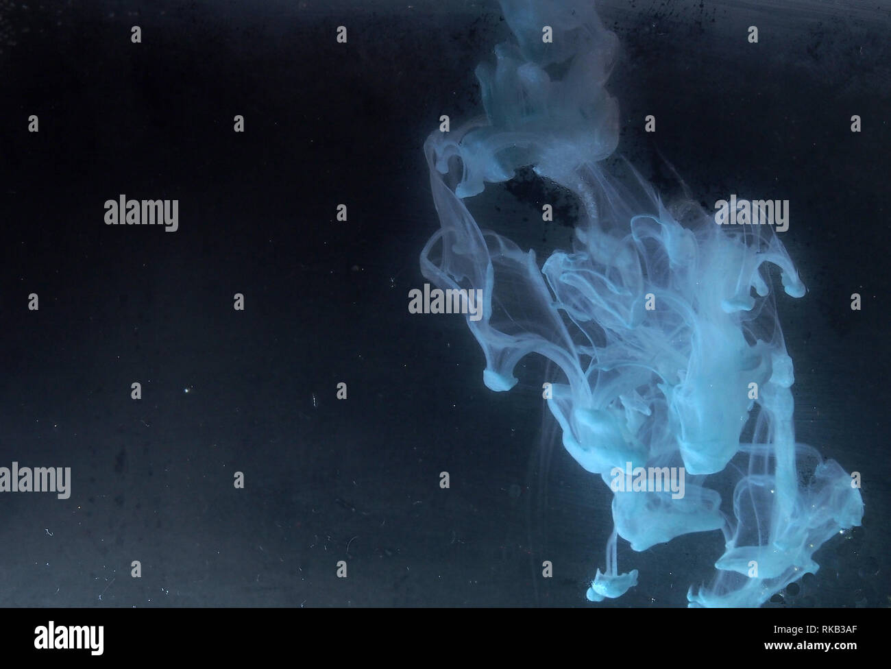 A drop of paint dissolves in water. On black background. Abstract ...