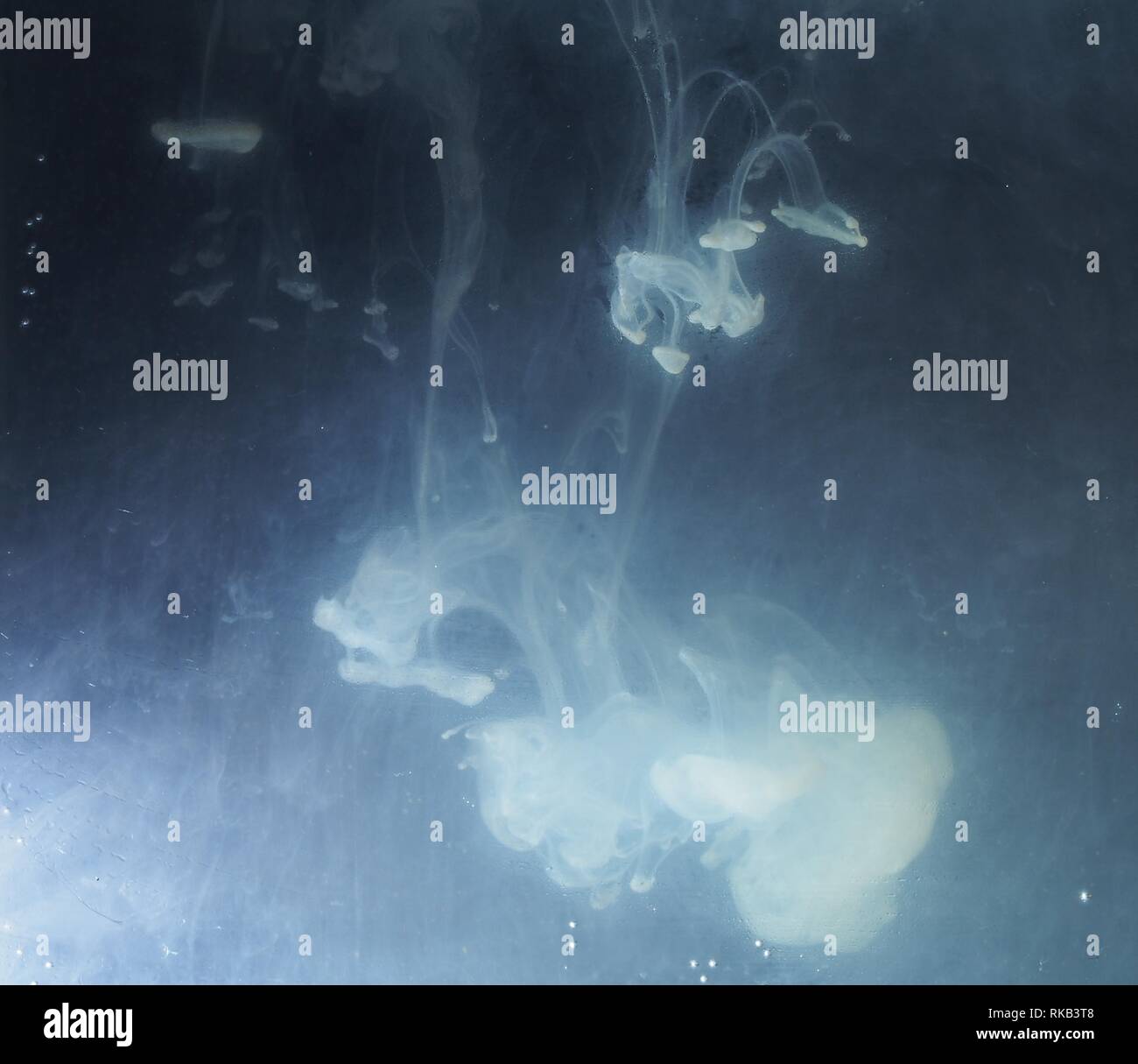 A drop of paint dissolves in water. On black background. Abstract ...