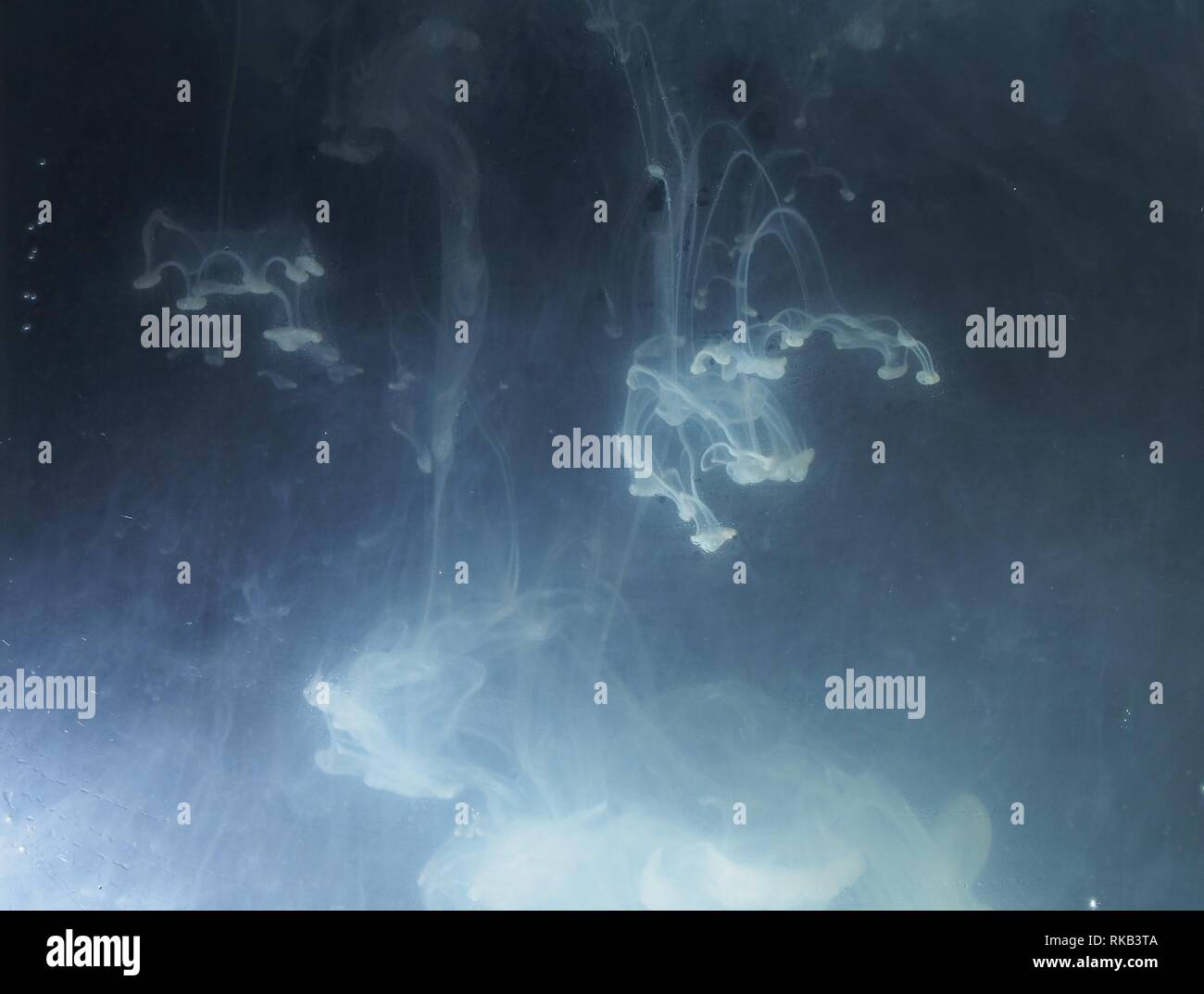 A drop of paint dissolves in water. On black background. Abstract ...