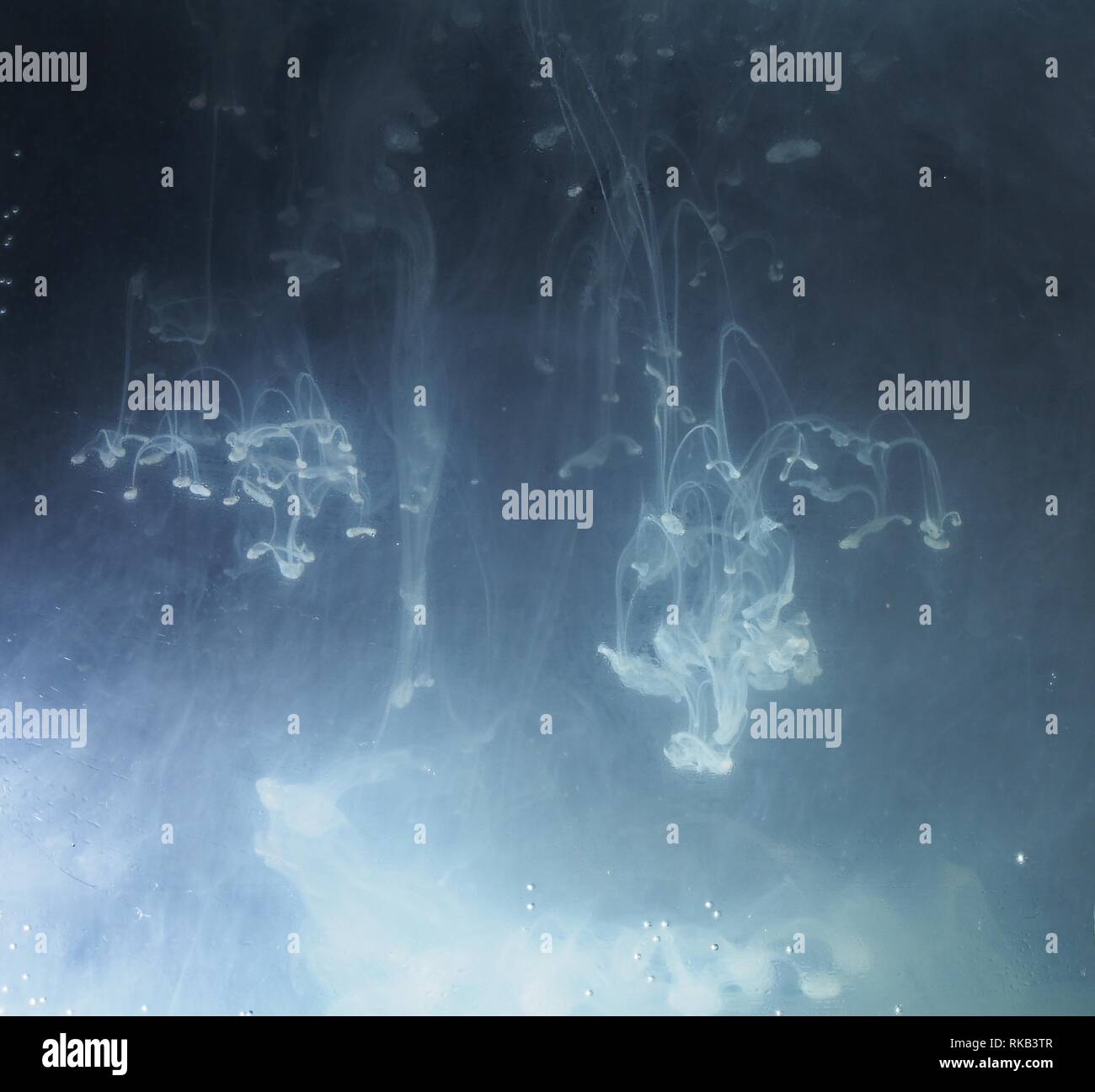 A drop of paint dissolves in water. On black background. Abstract ...