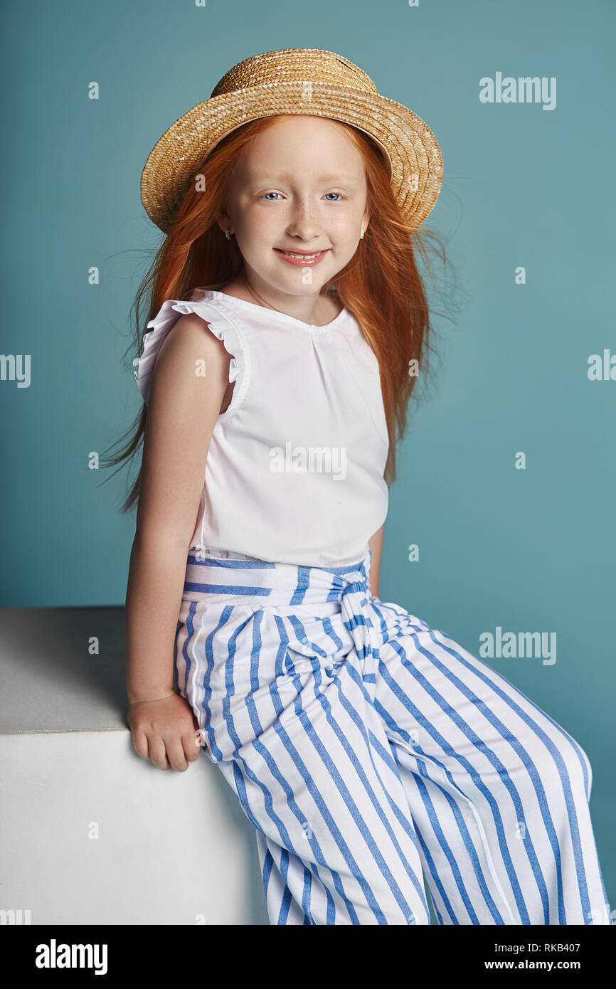 Norwegian Girl With Bright Red Hair In A Straw Hat Beautiful