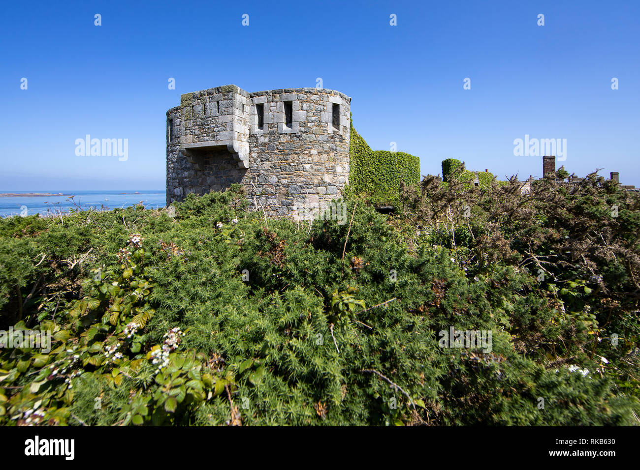 The most inland tower of Fort Tourgis on Alderney, showing the inaccessability of the fort. Stock Photo