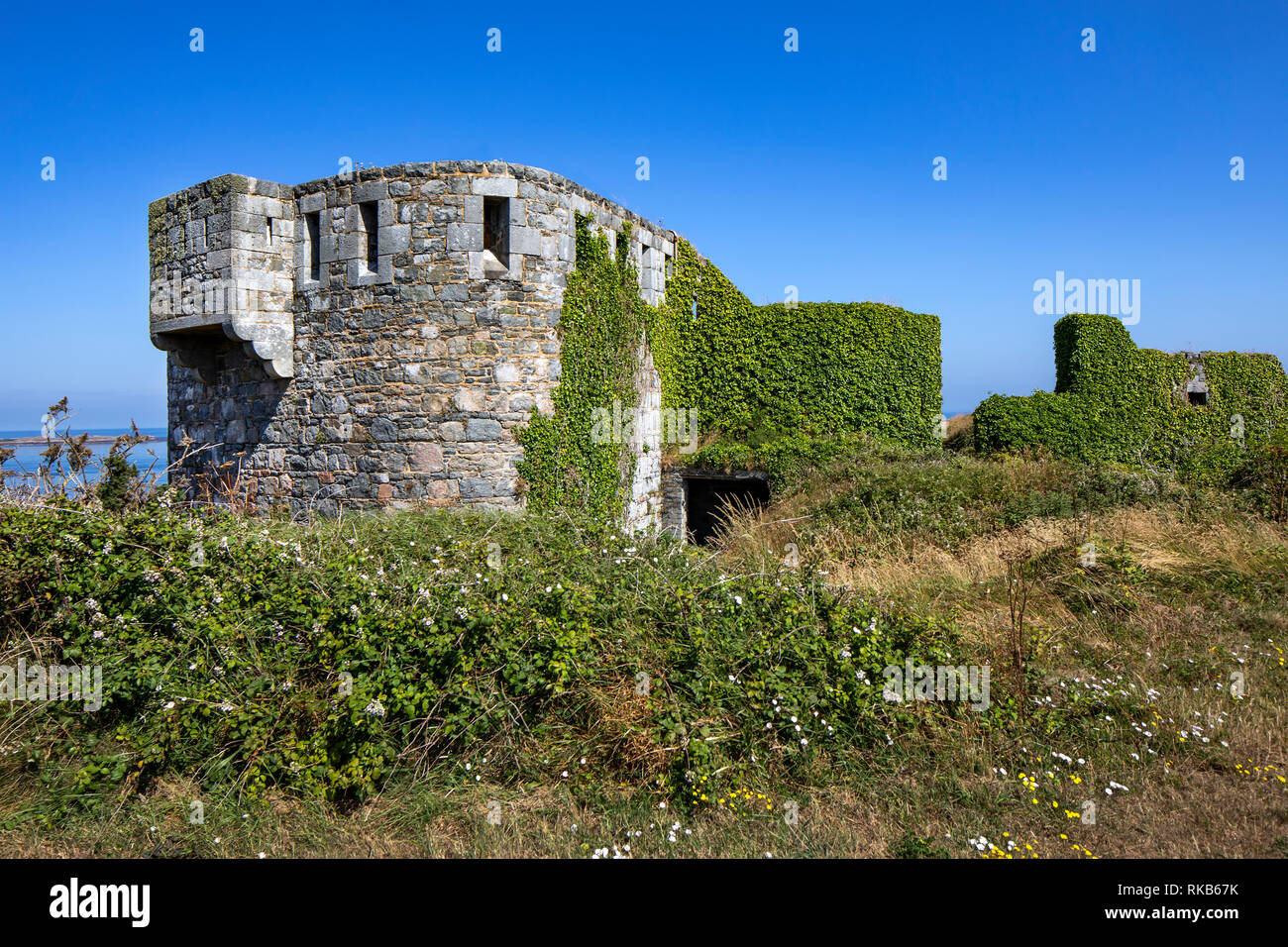 One of the towers of Fort Tourgis used for a gun emplacement by the Germans in WW2. Stock Photo