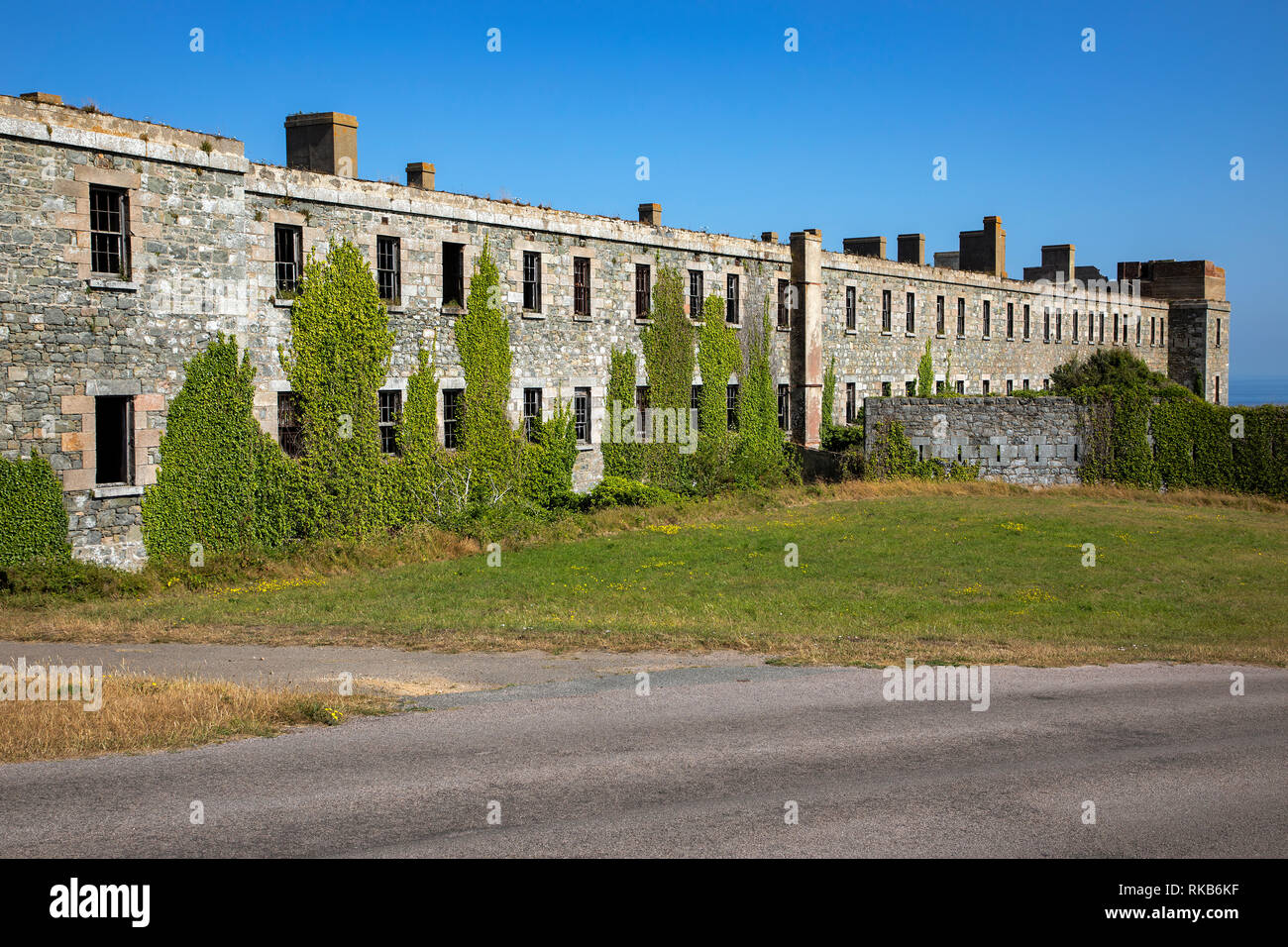 The victorian Fort Tourgis Barrack Block used to house troops for defence against Napoleon and used for gun placement by the Germans in WW2. Stock Photo