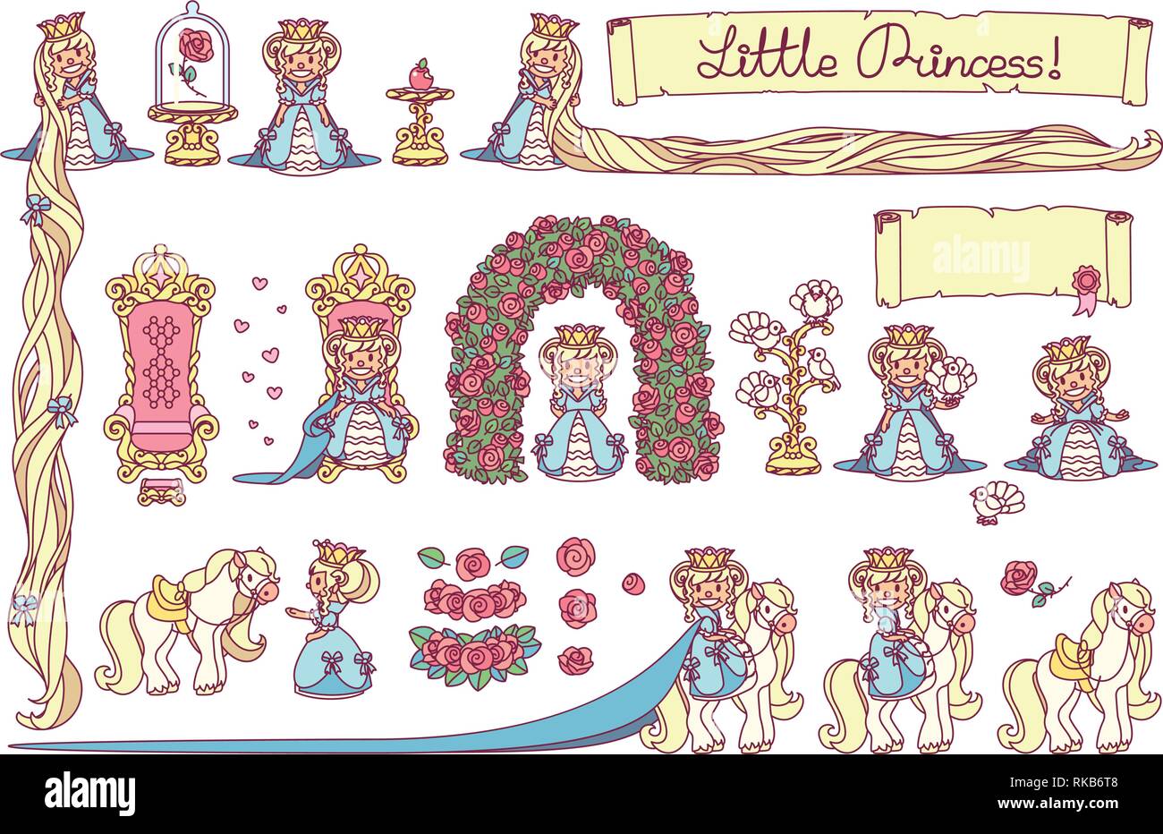 vector Little Princess set, flat queen collection Stock Vector