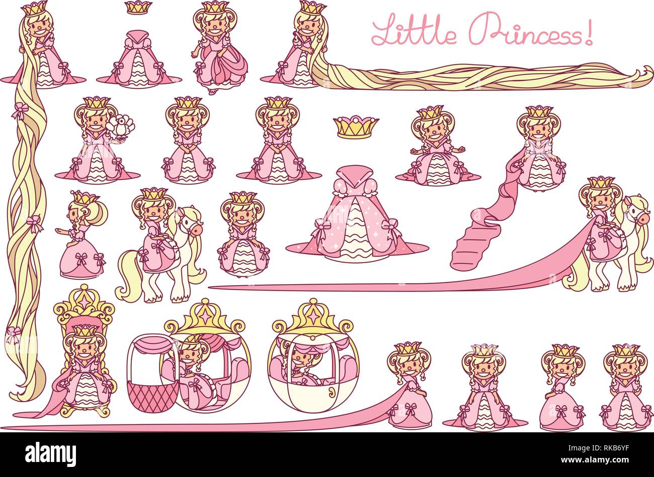 vector Little Princess set, cute queen collection Stock Vector