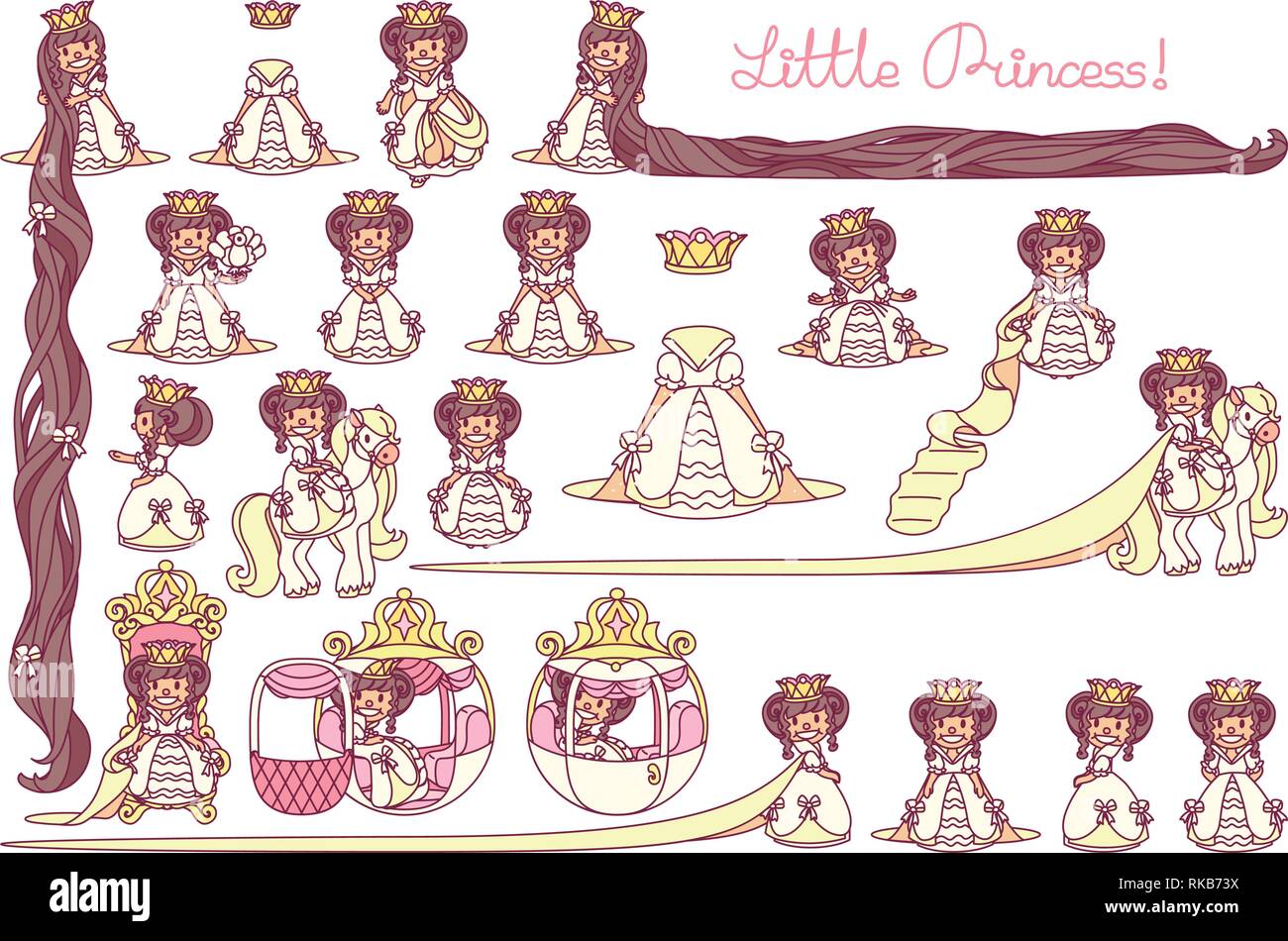 vector Little Princess set, cute queen collection Stock Vector Image ...