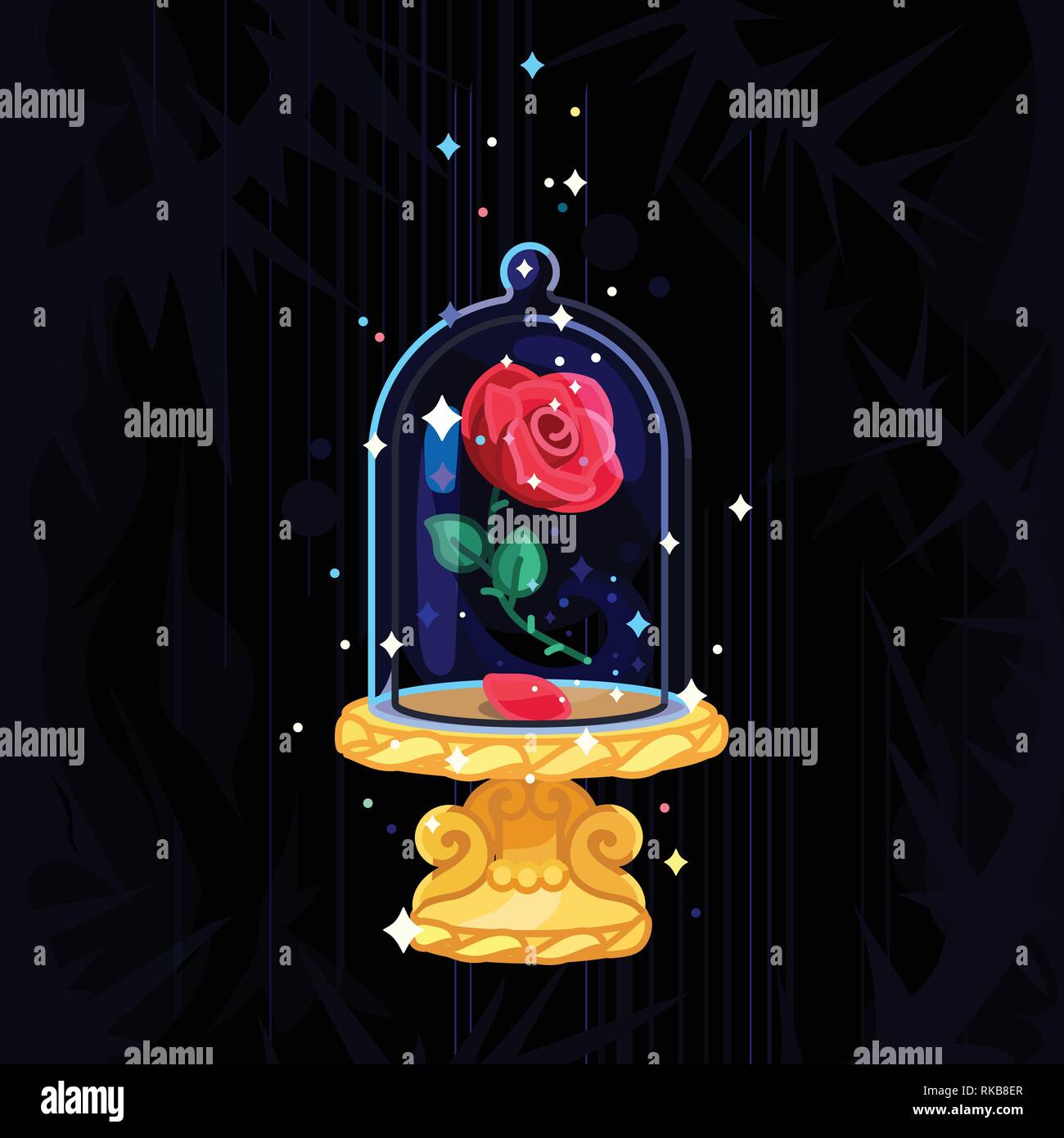 vector Beauty and Beast vintage rose, glass dome Stock Vector