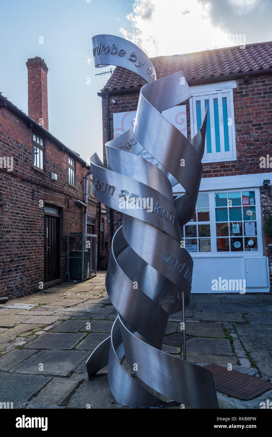 'Spinners' stainless steel sculpture by Chris Wormald, 2010, Beverley Town Trail,  Swaby's Yard, Beverley, East Riding, Yorkshire, England Stock Photo